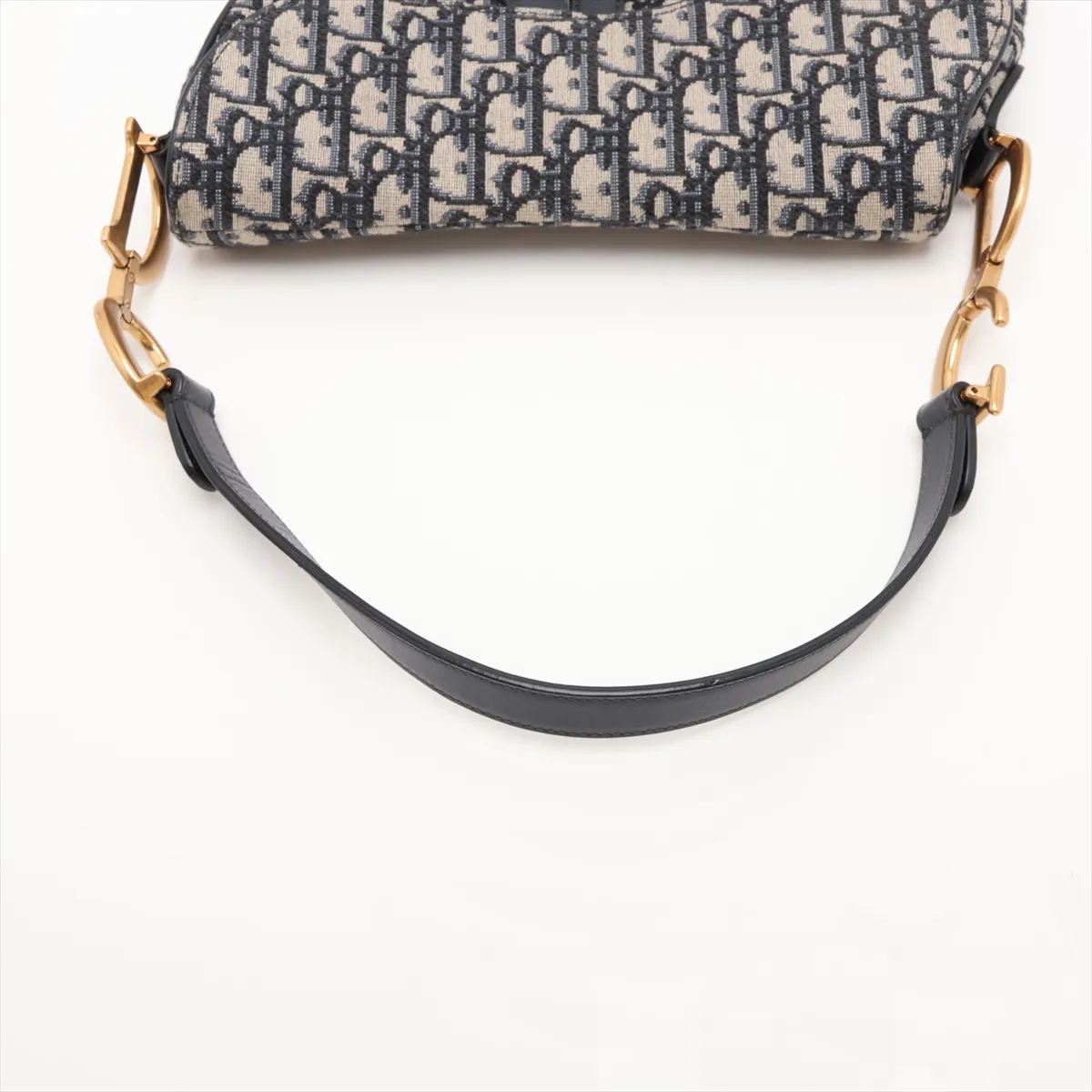 Oblique Saddle Bag, Canvas x Leather, 2-Way Shoulder Bag, Navy — view 5