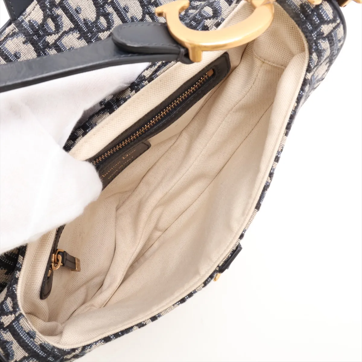 Oblique Saddle Bag, Canvas x Leather, 2-Way Shoulder Bag, Navy — view 8