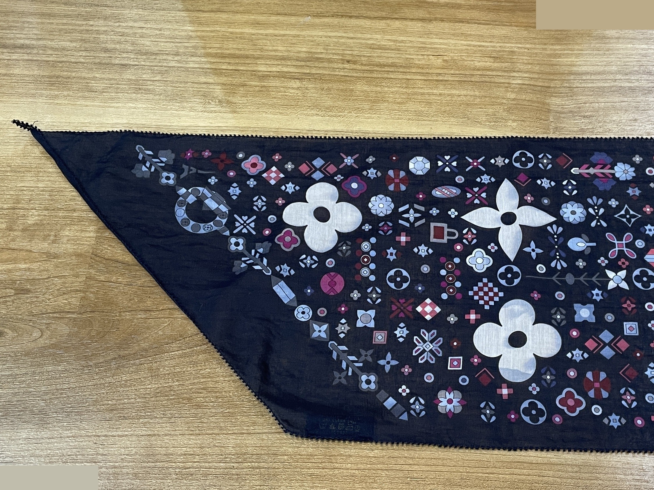 Bandeau Monogram Cotton/Silk Scarf, Navy, 128 x 22 cm — view 3