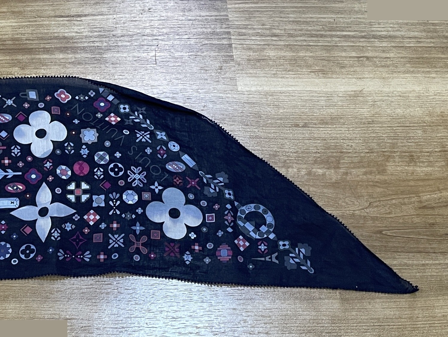 Bandeau Monogram Cotton/Silk Scarf, Navy, 128 x 22 cm — view 5
