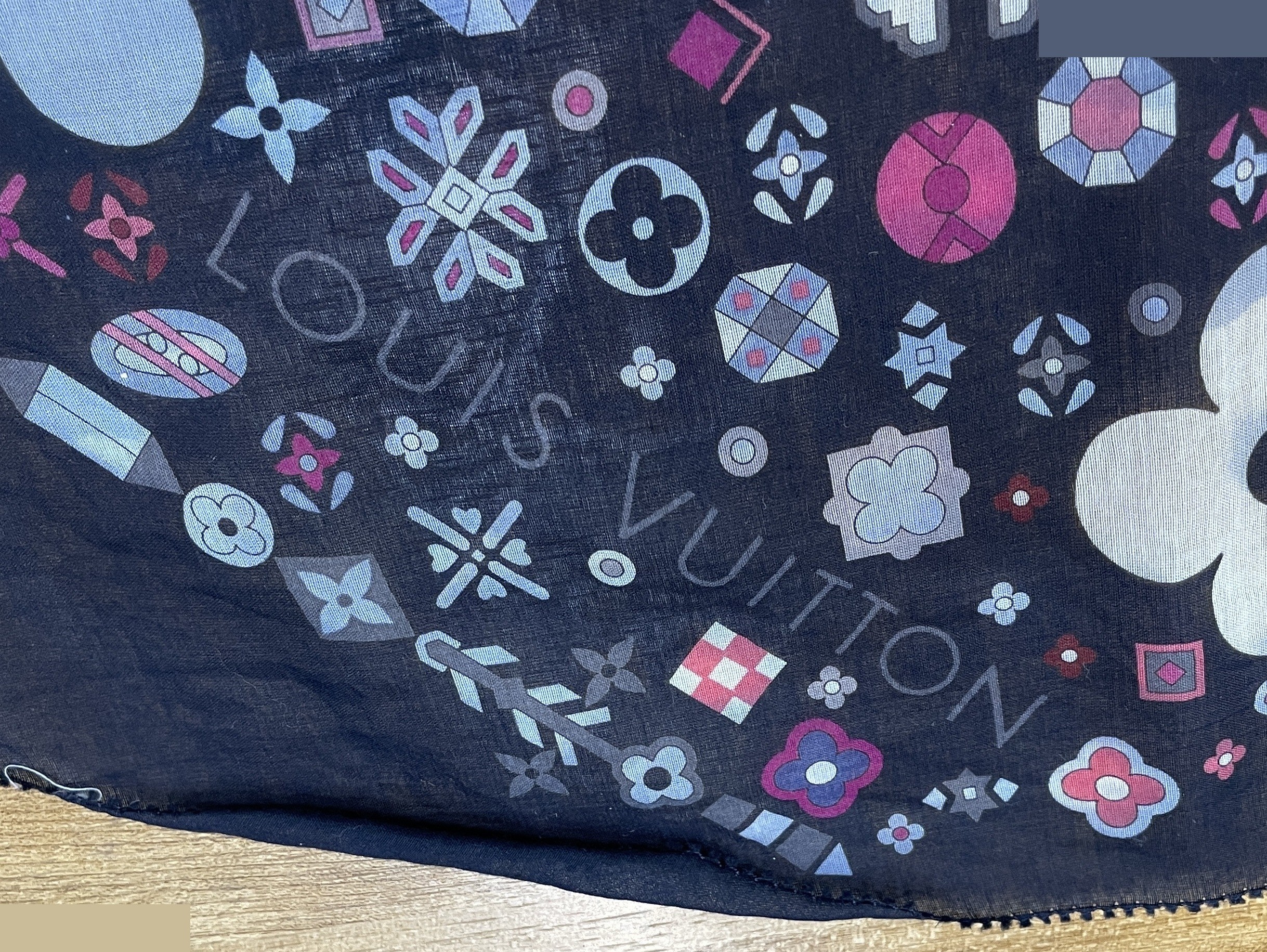 Bandeau Monogram Cotton/Silk Scarf, Navy, 128 x 22 cm — view 6