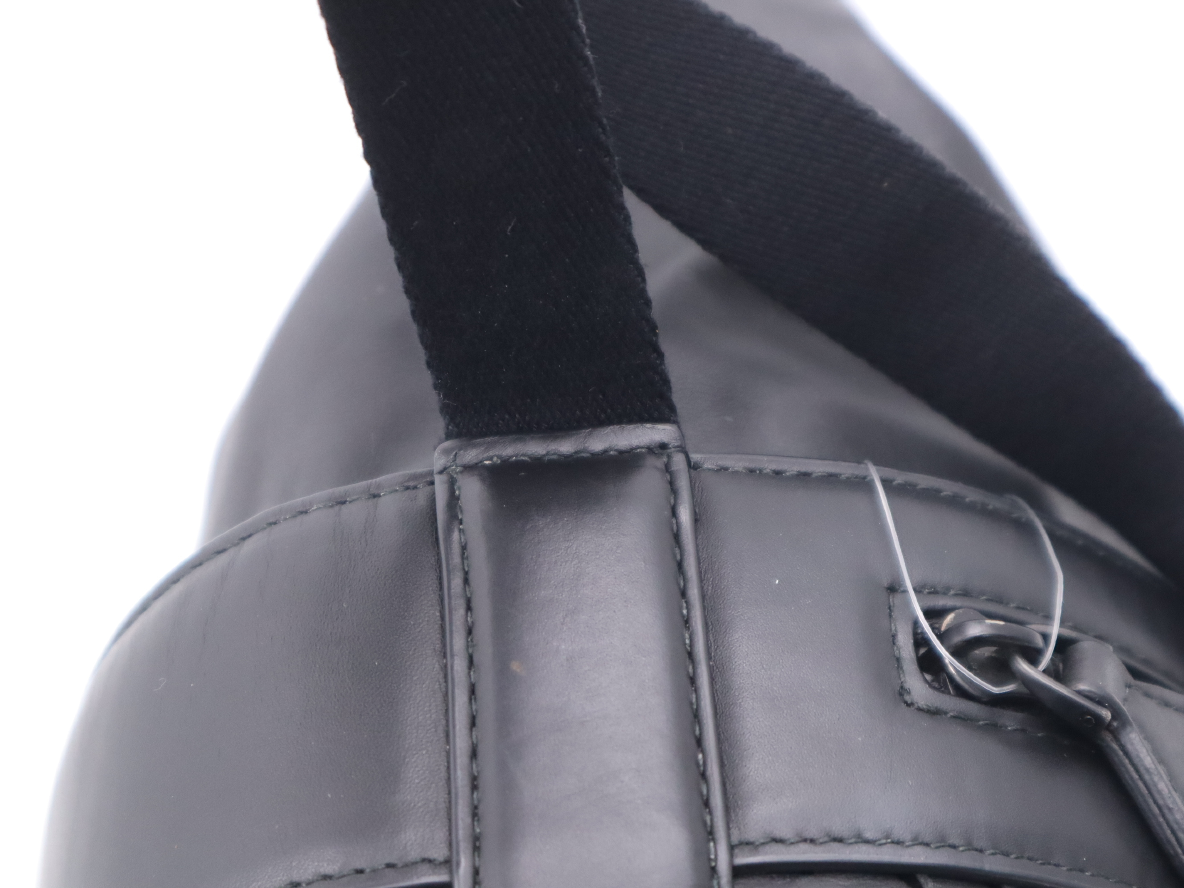 Calfskin Perforated Paper Drawstring Bucket Bag, Black, Silver Hardware, Shoulder Bag — view 7