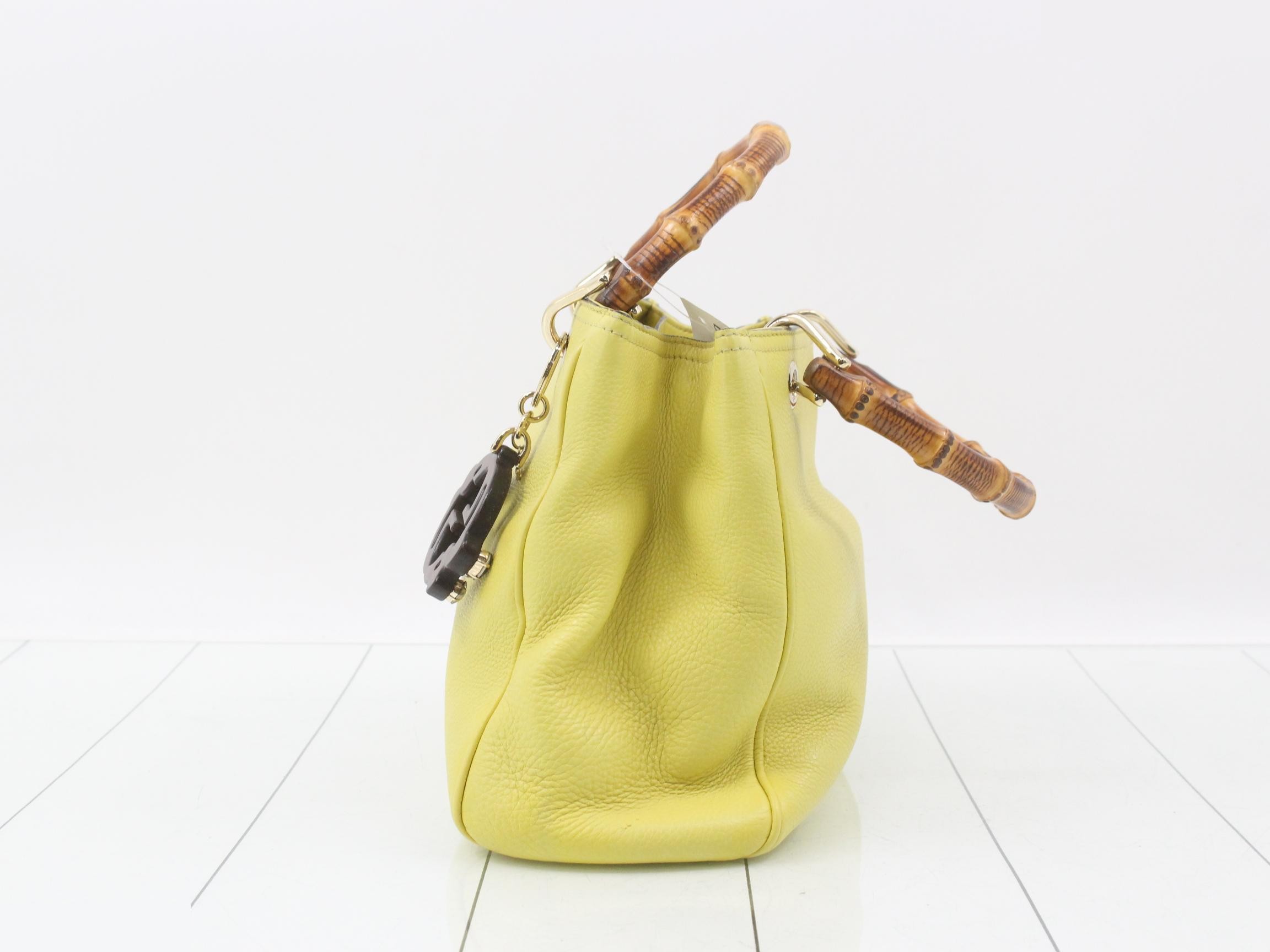 Authentic Gucci 2-Way Shoulder Bag, Women's, Bamboo Shopper, Yellow — view 3