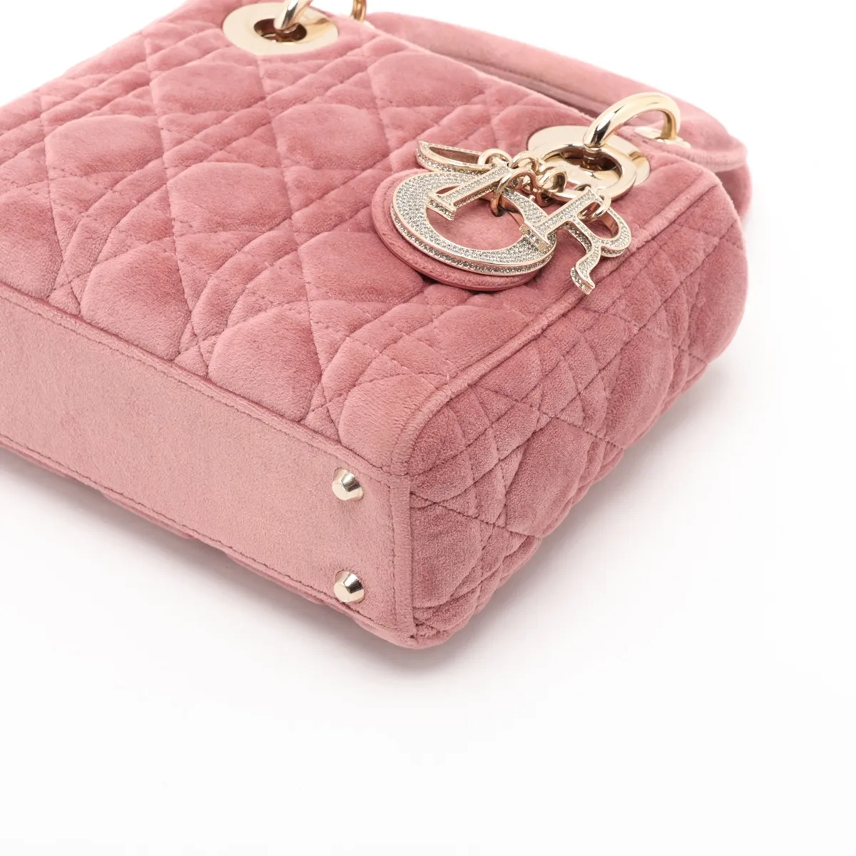 Cannage Lady Dior Mini Velour x Leather 2-Way Handbag Pink — view 3