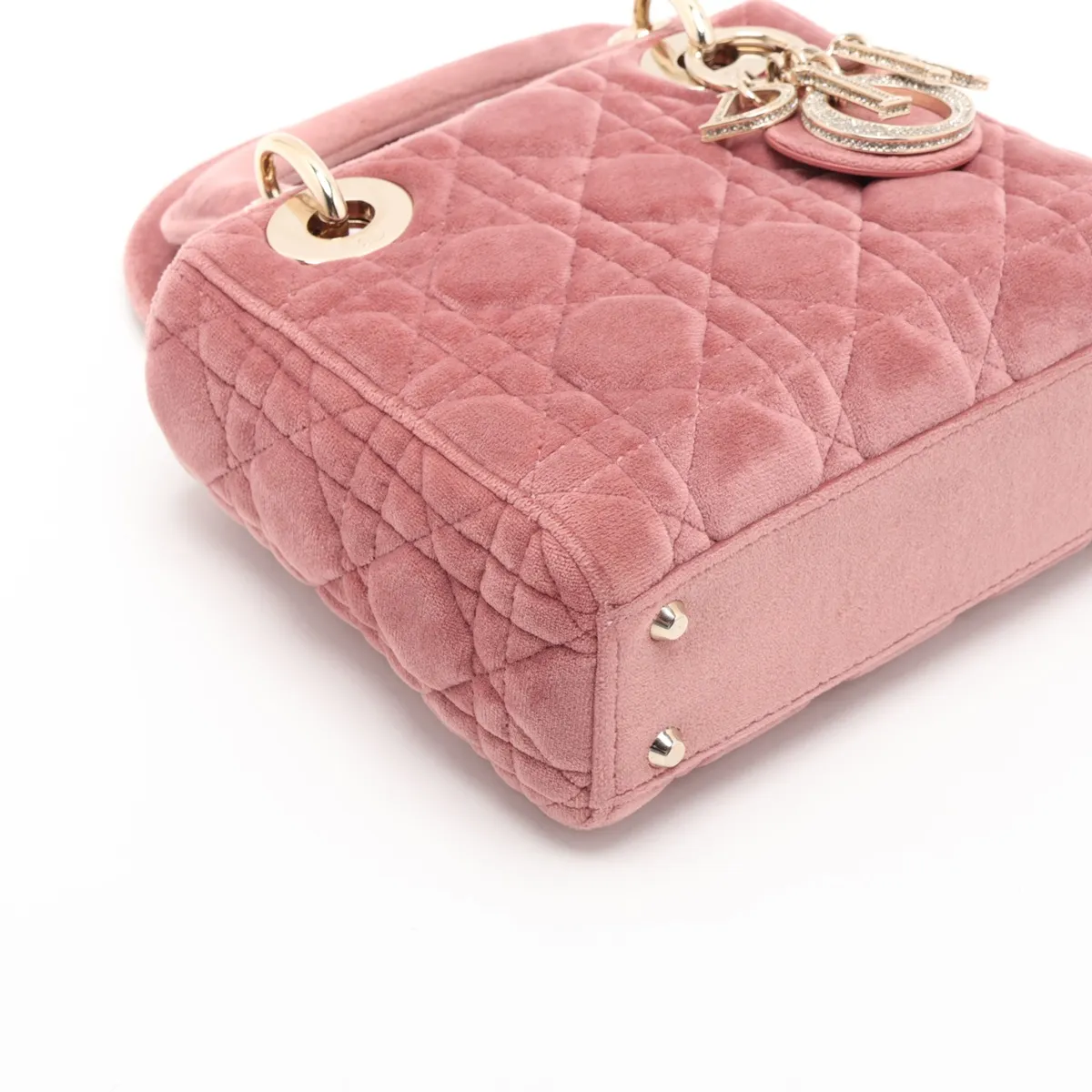 Cannage Lady Dior Mini Velour x Leather 2-Way Handbag Pink — view 4