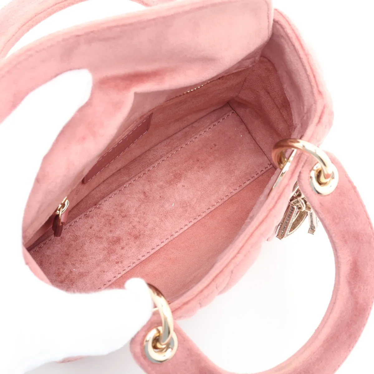 Cannage Lady Dior Mini Velour x Leather 2-Way Handbag Pink — view 8
