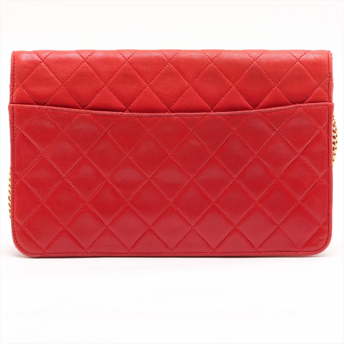 Matelassé Lambskin Chain Shoulder Bag, Red with Gold Hardware — view 2