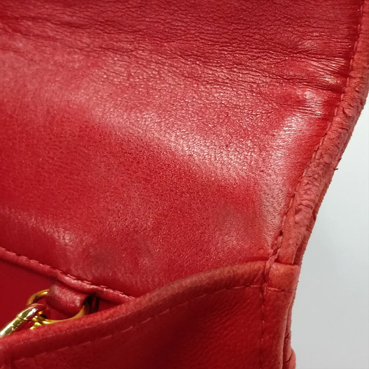 Matelassé Lambskin Chain Shoulder Bag, Red with Gold Hardware — view 11