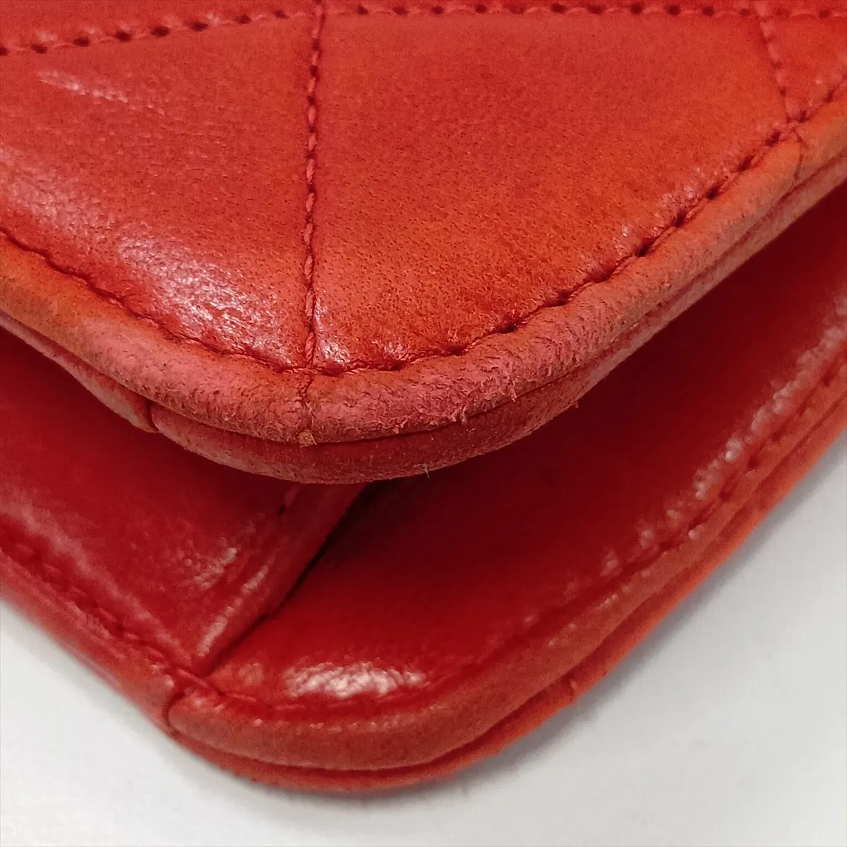 Matelassé Lambskin Chain Shoulder Bag, Red with Gold Hardware — view 13
