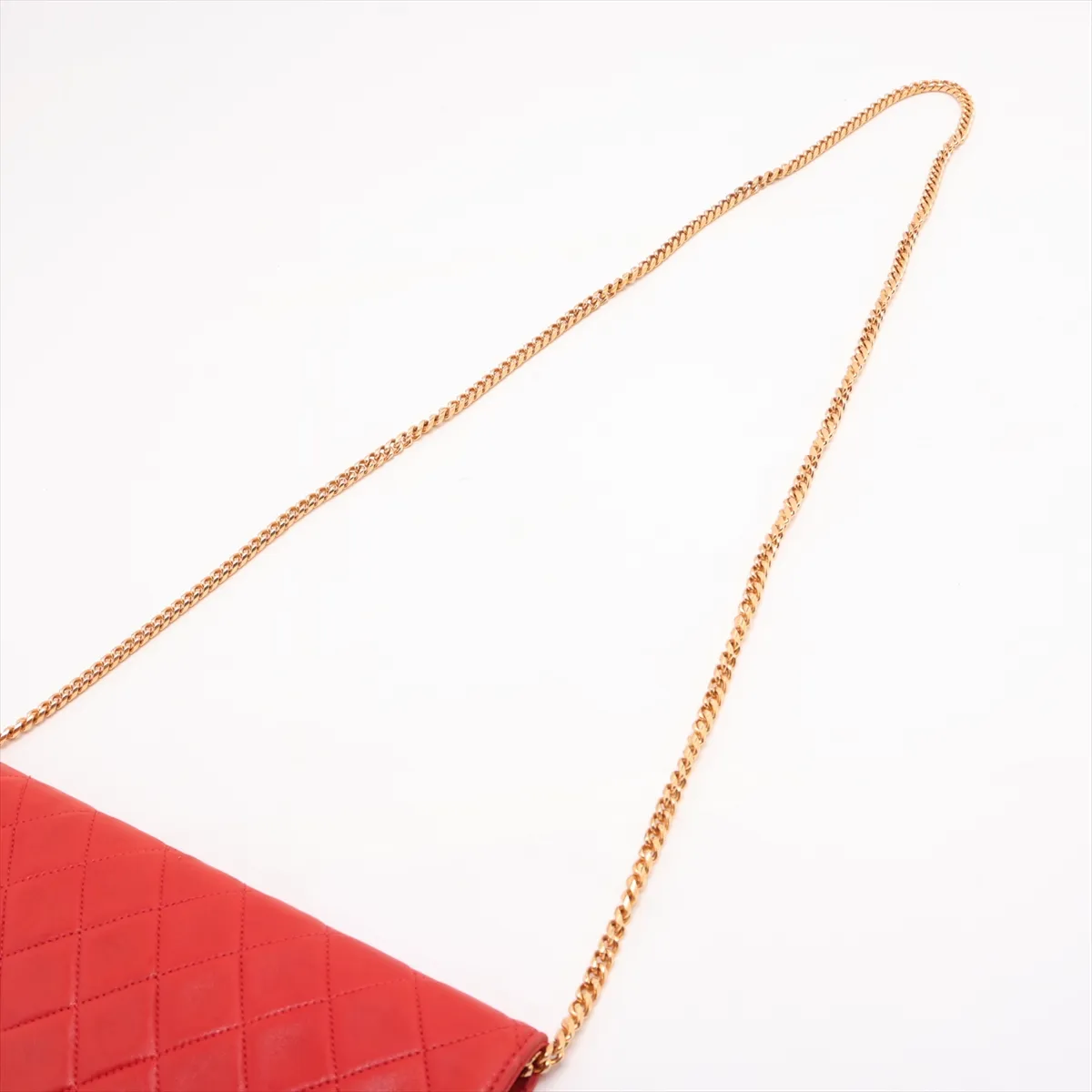 Matelassé Lambskin Chain Shoulder Bag, Red with Gold Hardware — view 5