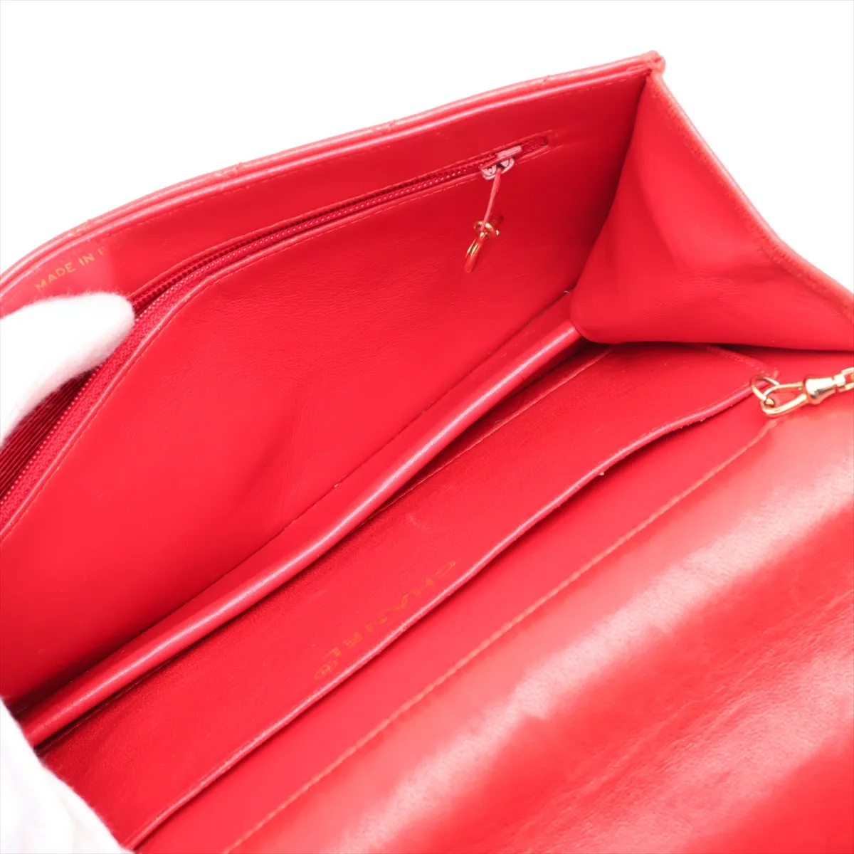 Matelassé Lambskin Chain Shoulder Bag, Red with Gold Hardware — view 6