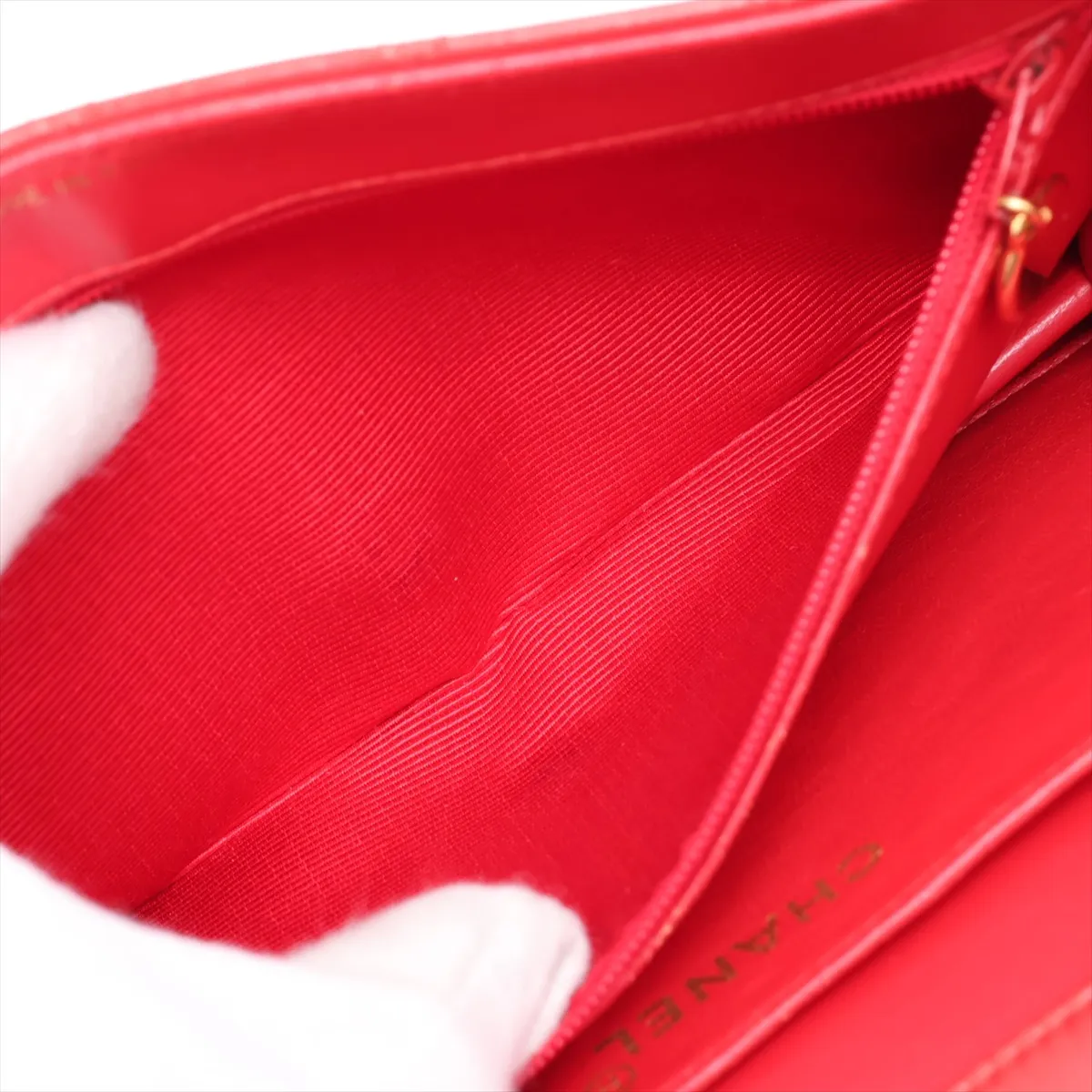 Matelassé Lambskin Chain Shoulder Bag, Red with Gold Hardware — view 7