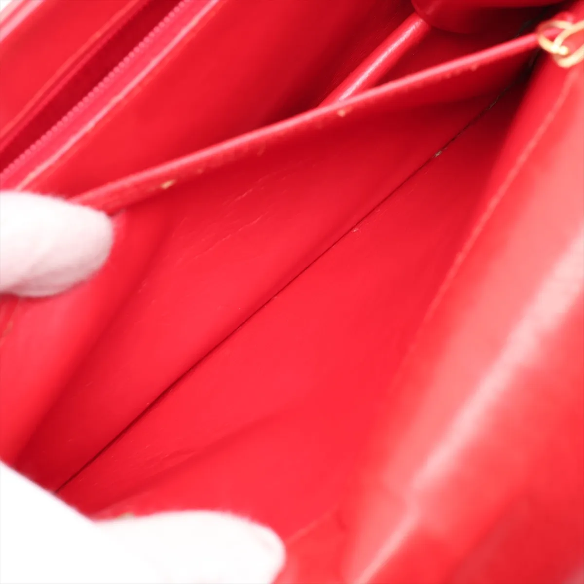 Matelassé Lambskin Chain Shoulder Bag, Red with Gold Hardware — view 8