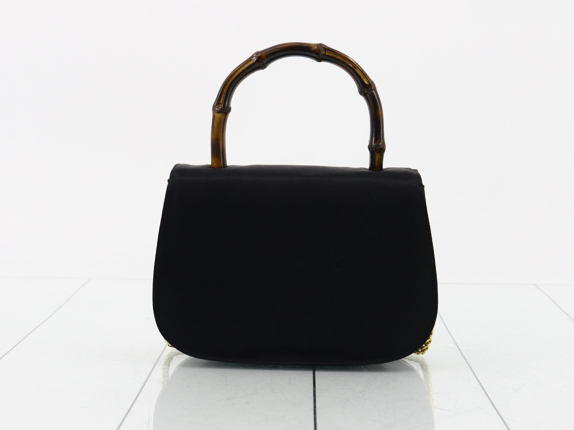 Bamboo Chain Shoulder Bag, Black Satin, 005 781 — view 2