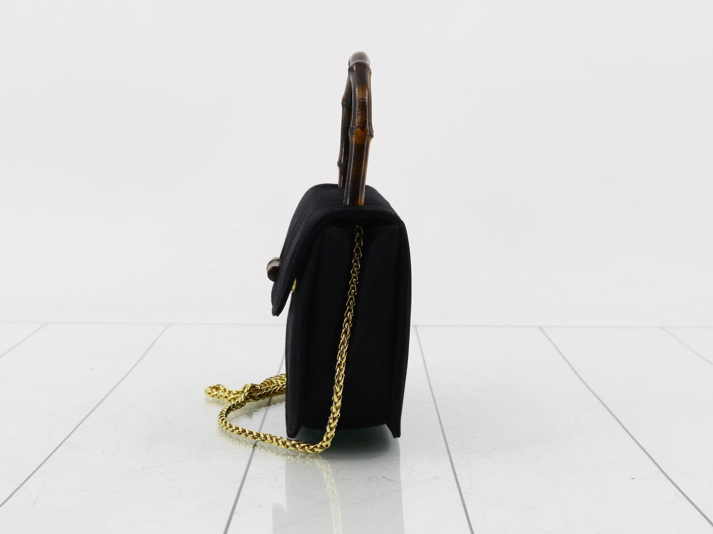 Bamboo Chain Shoulder Bag, Black Satin, 005 781 — view 3