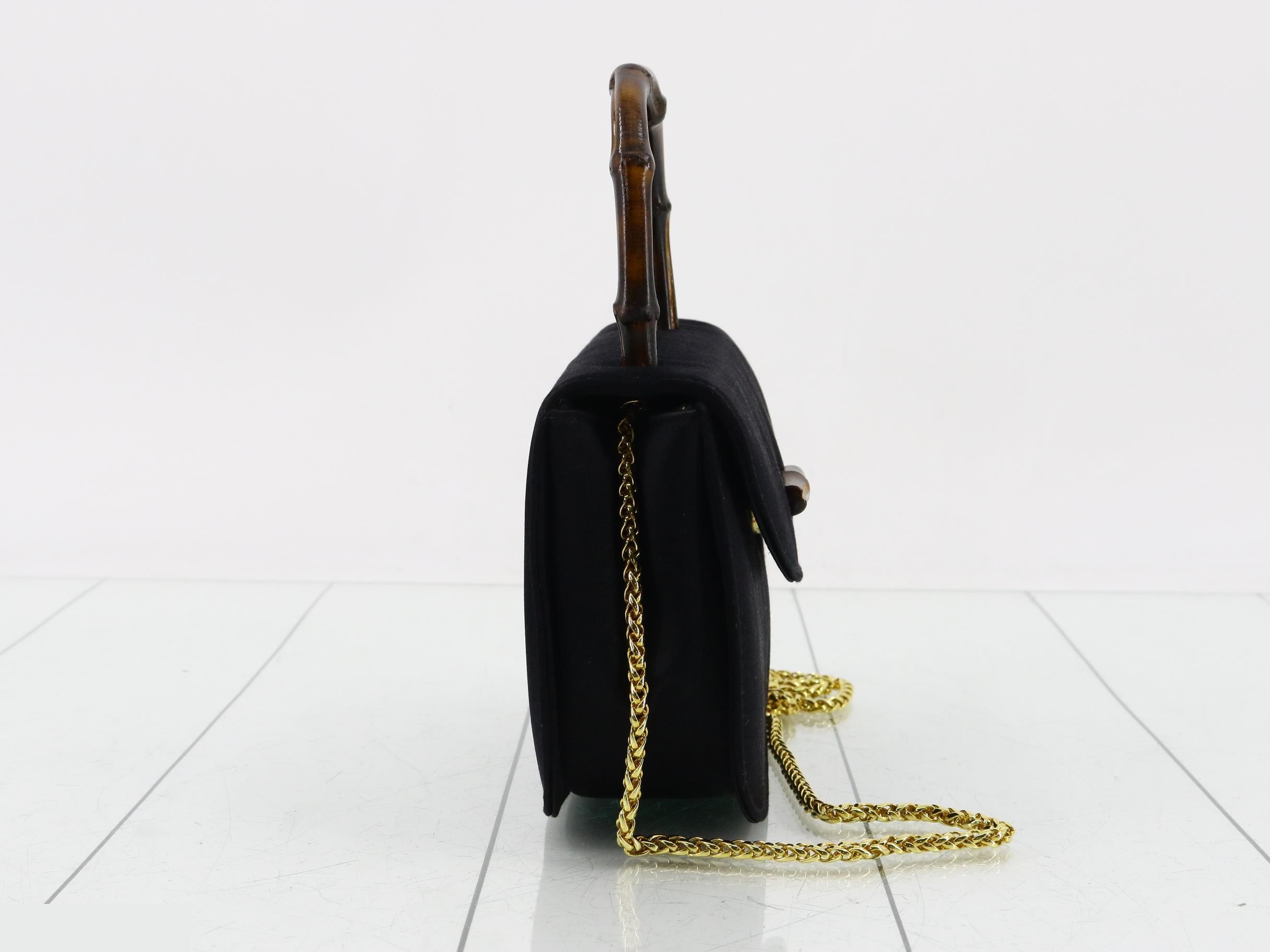 Bamboo Chain Shoulder Bag, Black Satin, 005 781 — view 4
