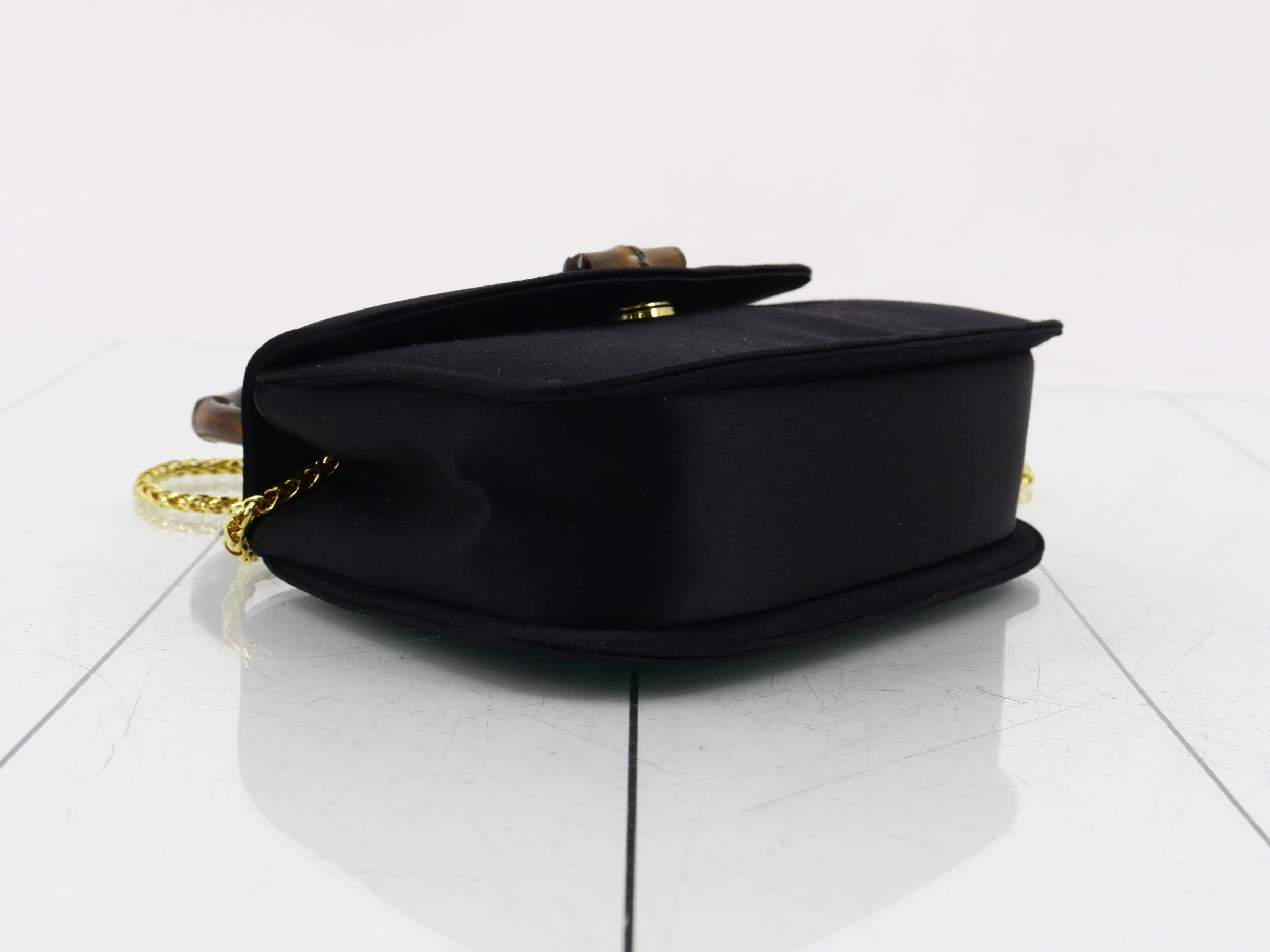 Bamboo Chain Shoulder Bag, Black Satin, 005 781 — view 5