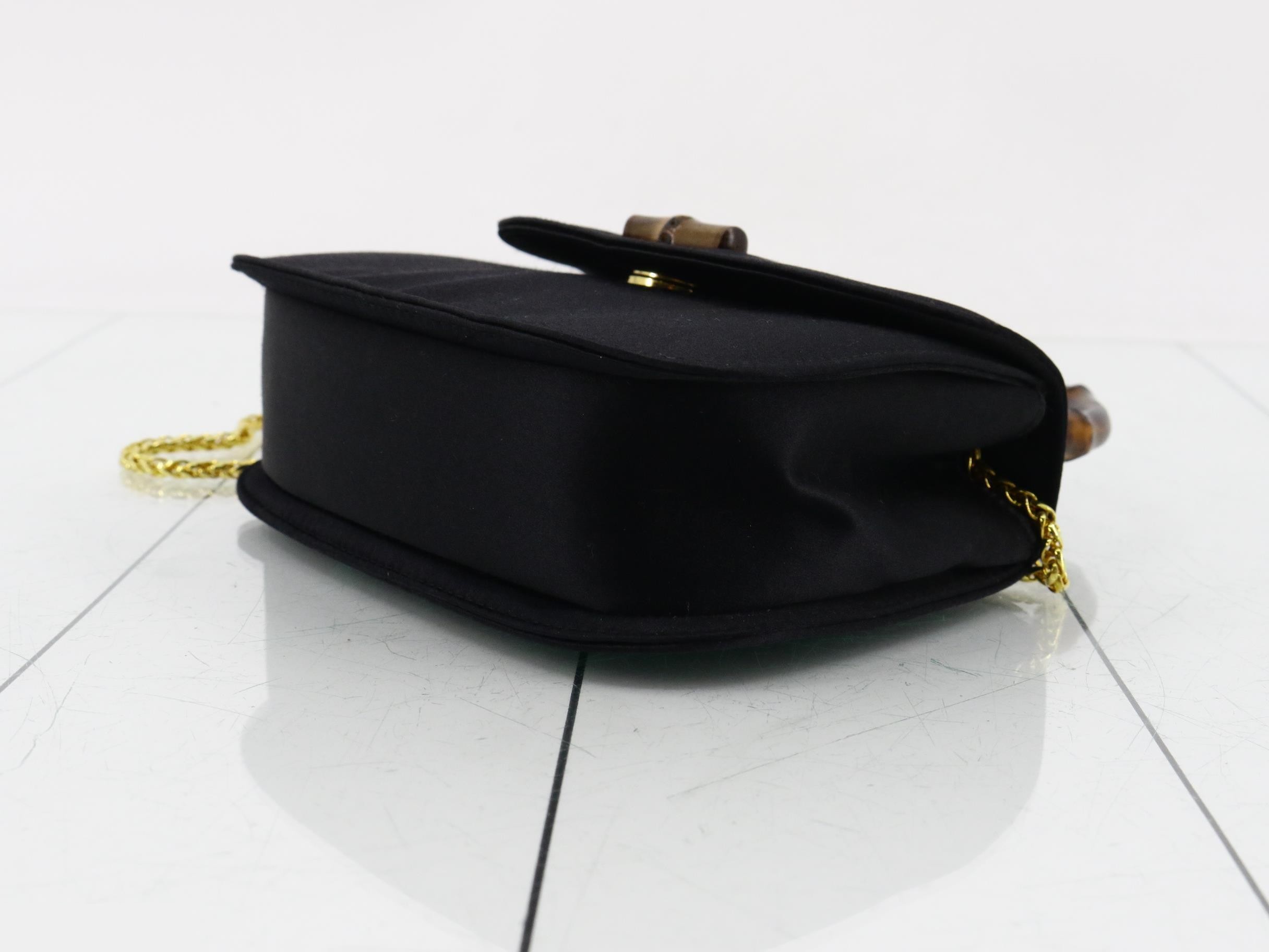 Bamboo Chain Shoulder Bag, Black Satin, 005 781 — view 6
