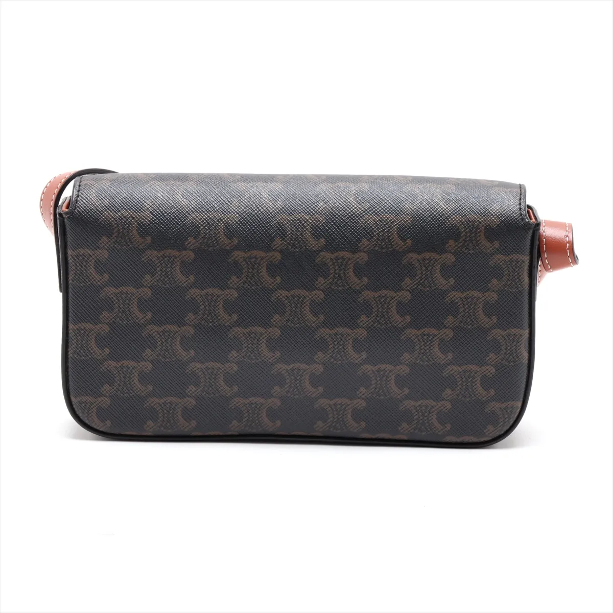 Triomphe Claude PVC x Leather Shoulder Bag, Brown — view 2