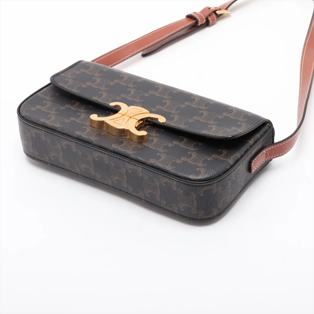Triomphe Claude PVC x Leather Shoulder Bag, Brown — view 3