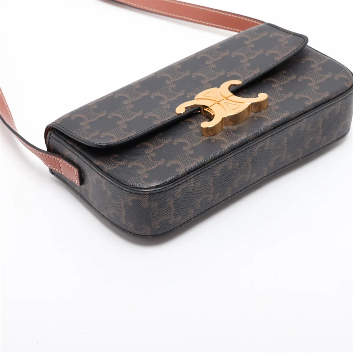 Triomphe Claude PVC x Leather Shoulder Bag, Brown — view 4