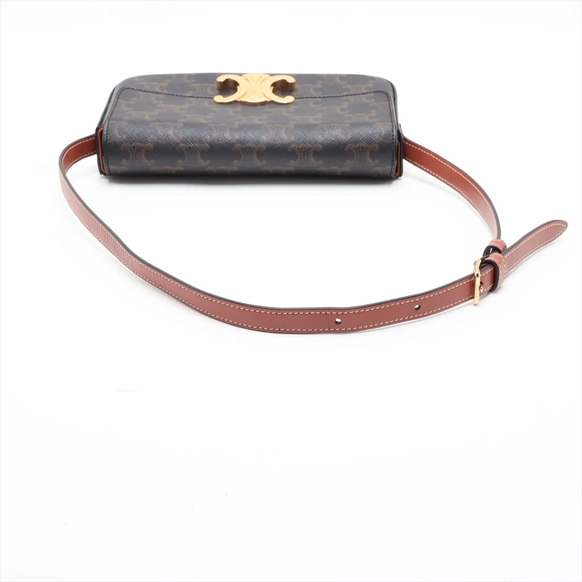 Triomphe Claude PVC x Leather Shoulder Bag, Brown — view 5