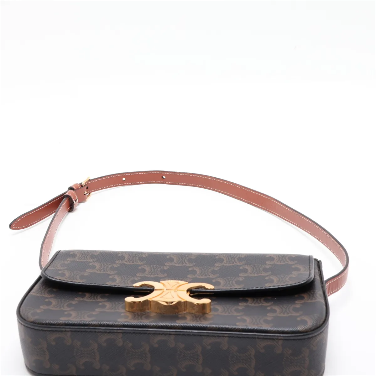 Triomphe Claude PVC x Leather Shoulder Bag, Brown — view 6