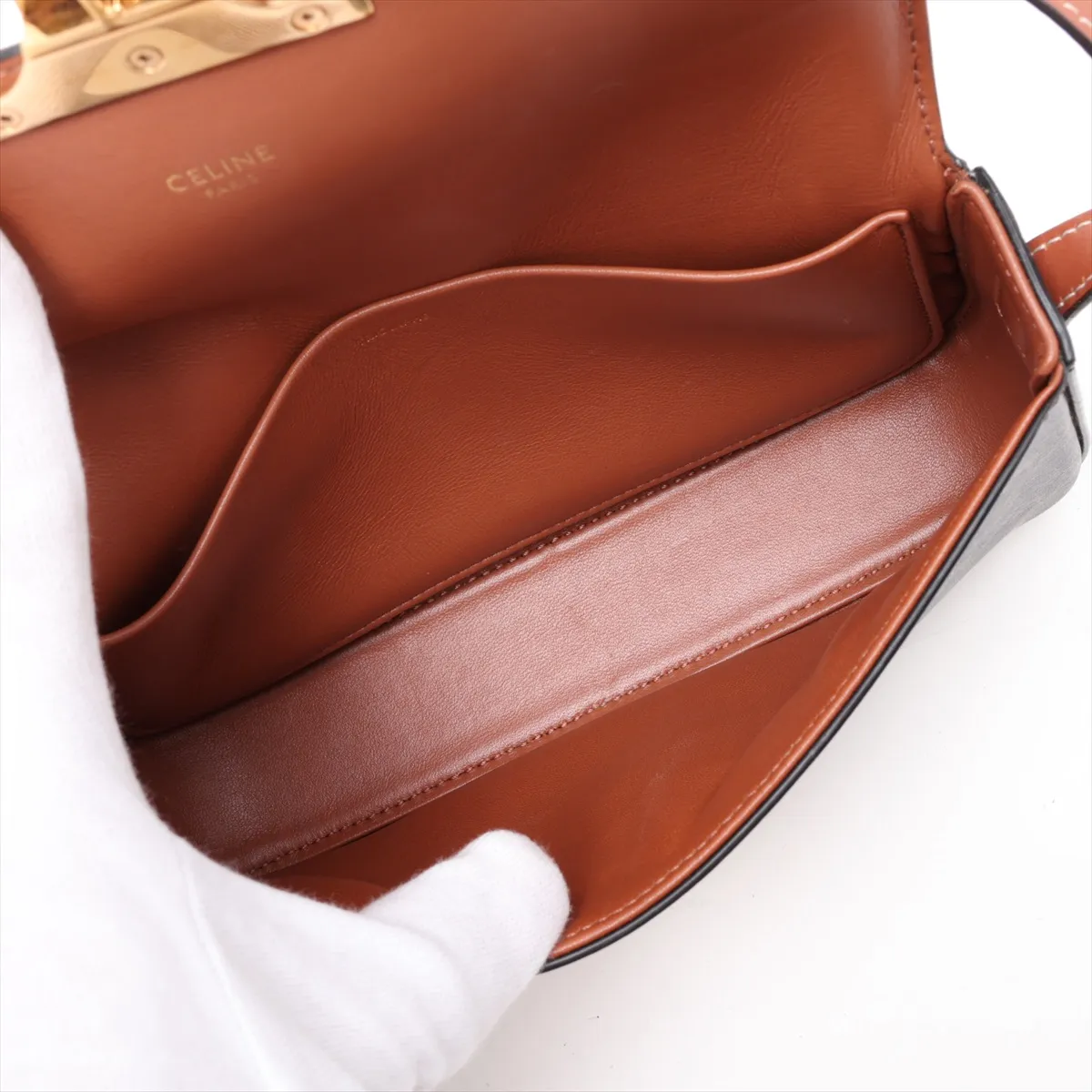Triomphe Claude PVC x Leather Shoulder Bag, Brown — view 7