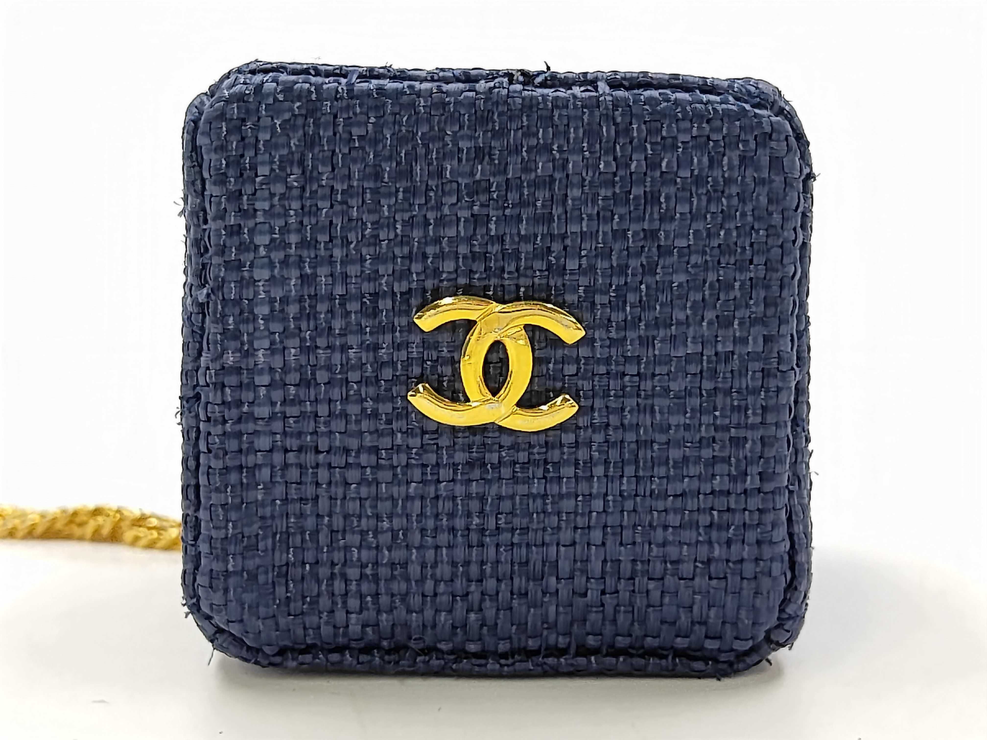 Coco Raffia Micro 1990s Vintage Navy Handbag — view 7