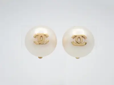 Coco Mark Earrings, GP (Gold Plated), Faux Pearl 20mm, Gold Color
