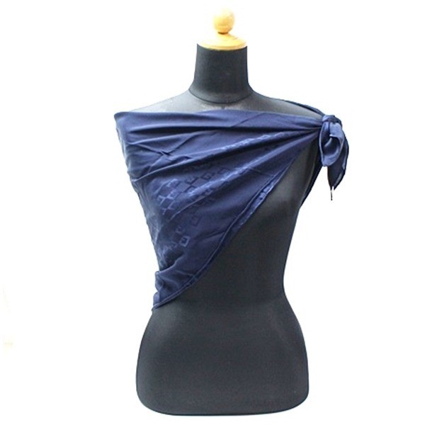 silk scarf, logo pattern, navy, with tag. — view 2