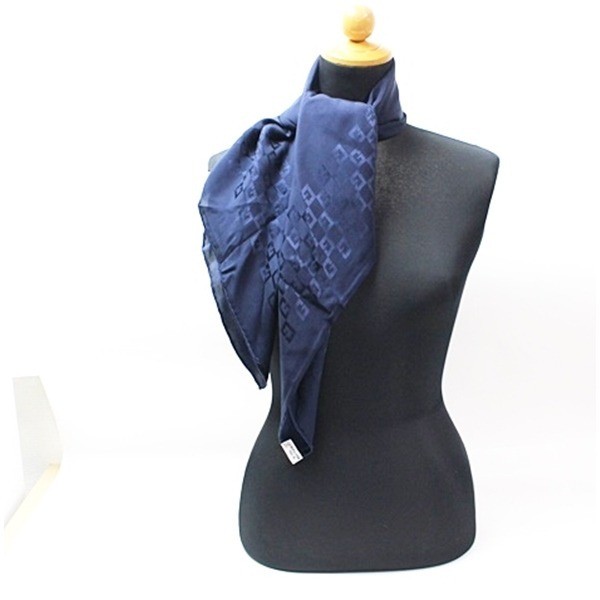 silk scarf, logo pattern, navy, with tag. — view 3