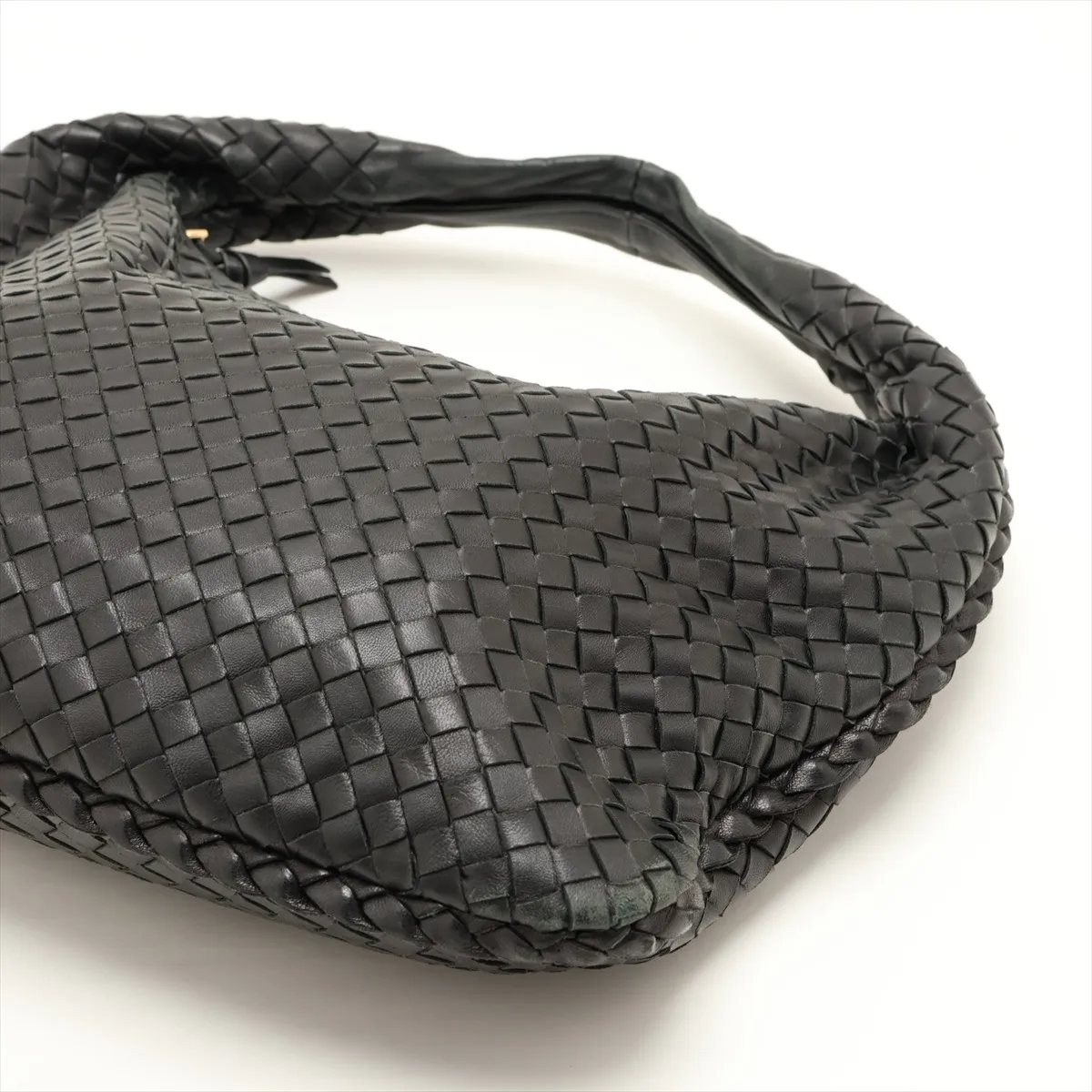 Intrecciato Hobo Leather Shoulder Bag, Black, 115653, with Mirror — view 3