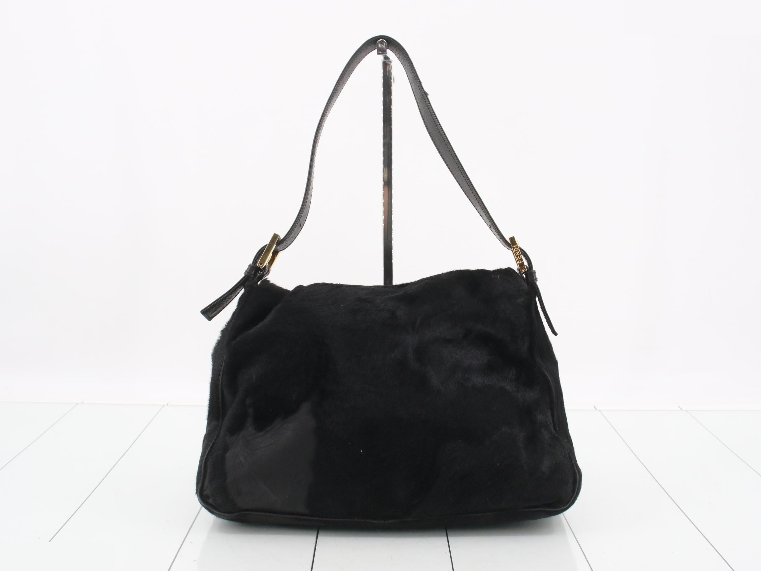 Mamma Bucket One-Shoulder Bag, Calf Hair, Black — view 2