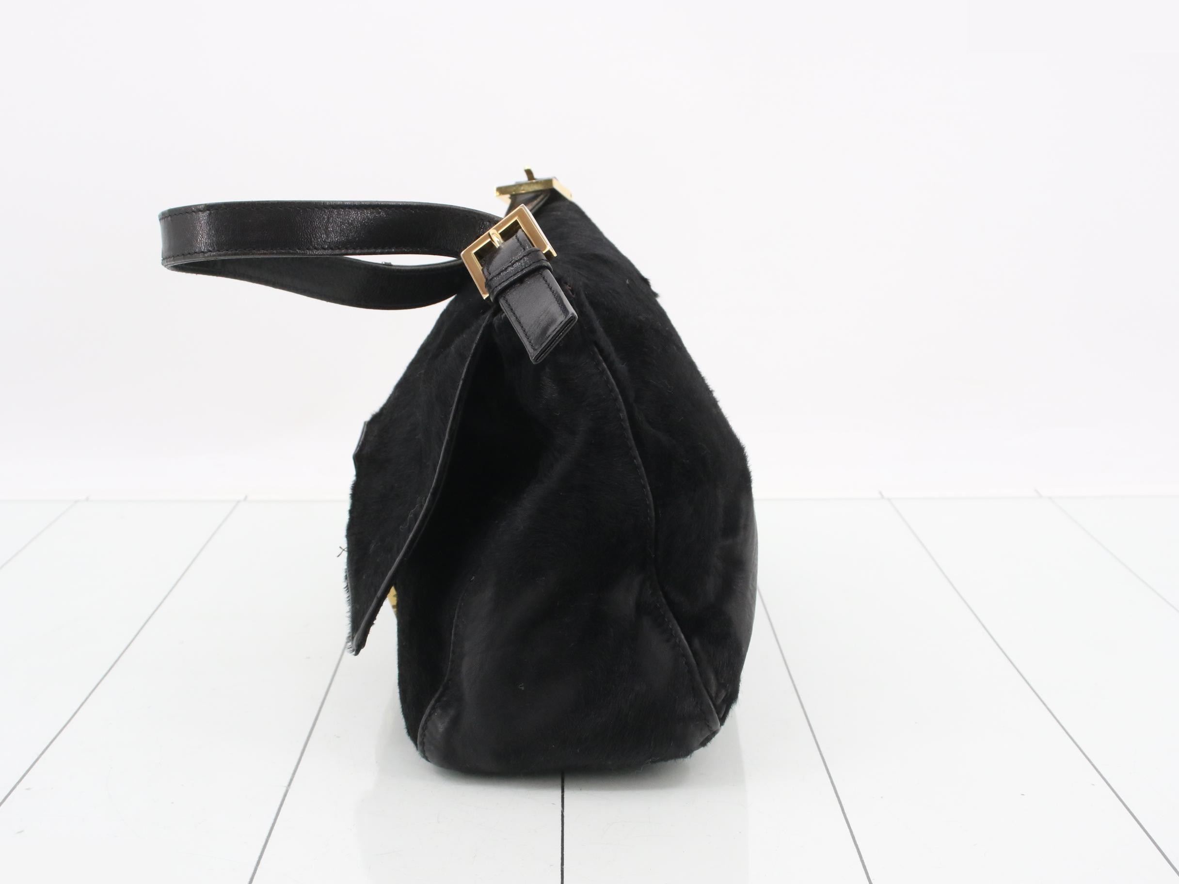 Mamma Bucket One-Shoulder Bag, Calf Hair, Black — view 3
