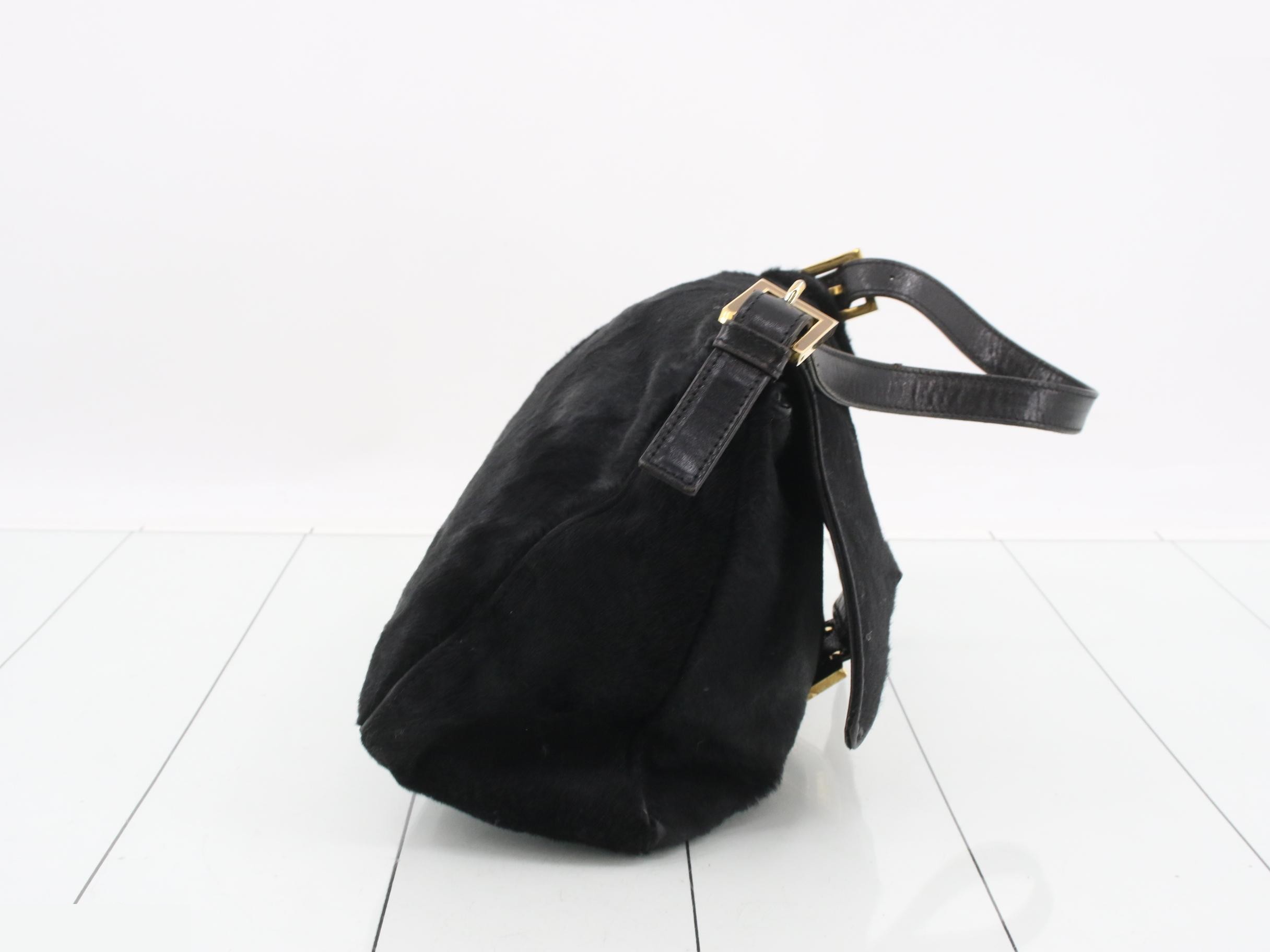 Mamma Bucket One-Shoulder Bag, Calf Hair, Black — view 4