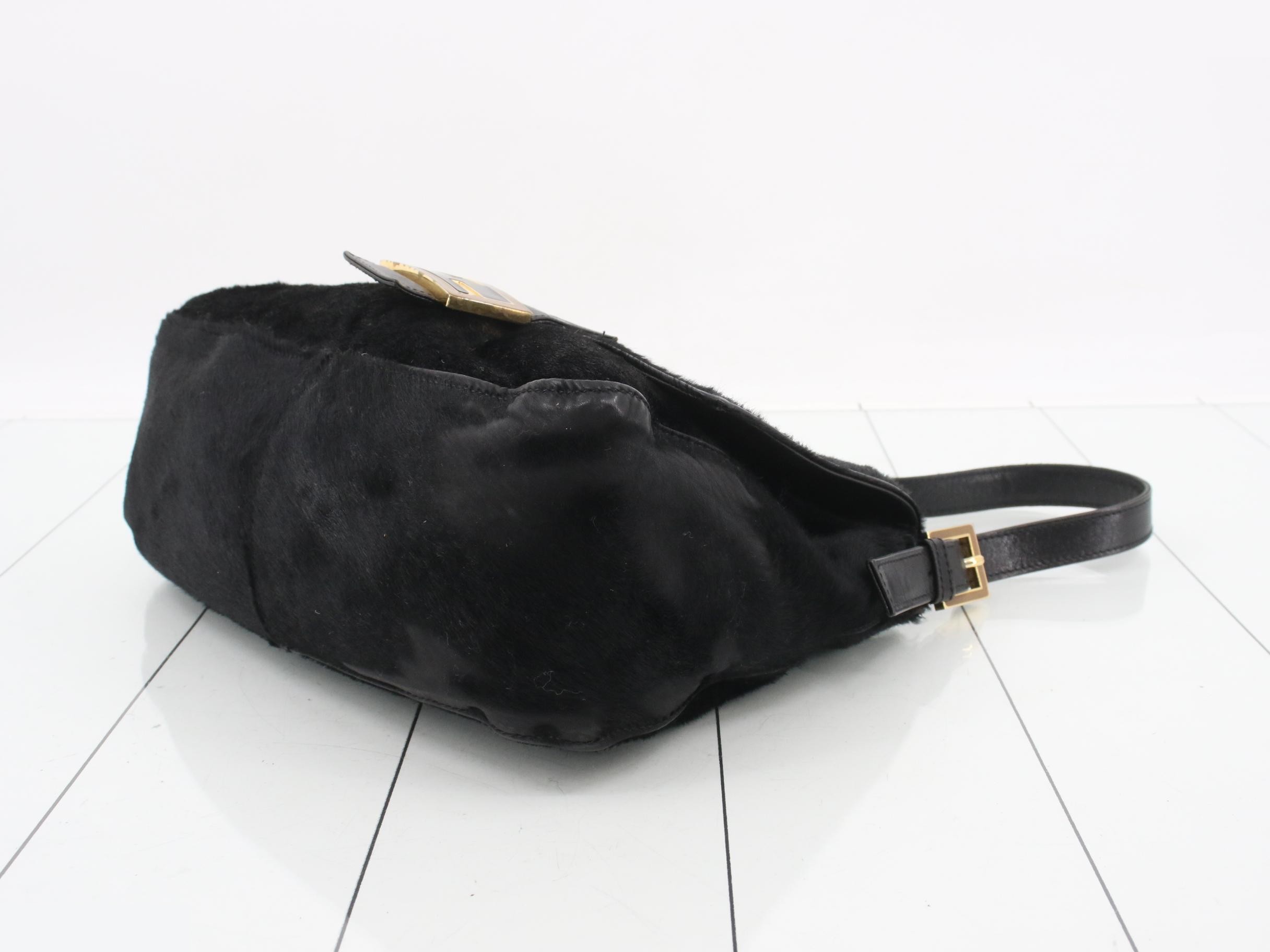 Mamma Bucket One-Shoulder Bag, Calf Hair, Black — view 6