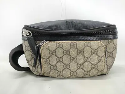 GG Supreme PVC x Leather Body Bag, Beige x Black, 450946 (Waist Bag)