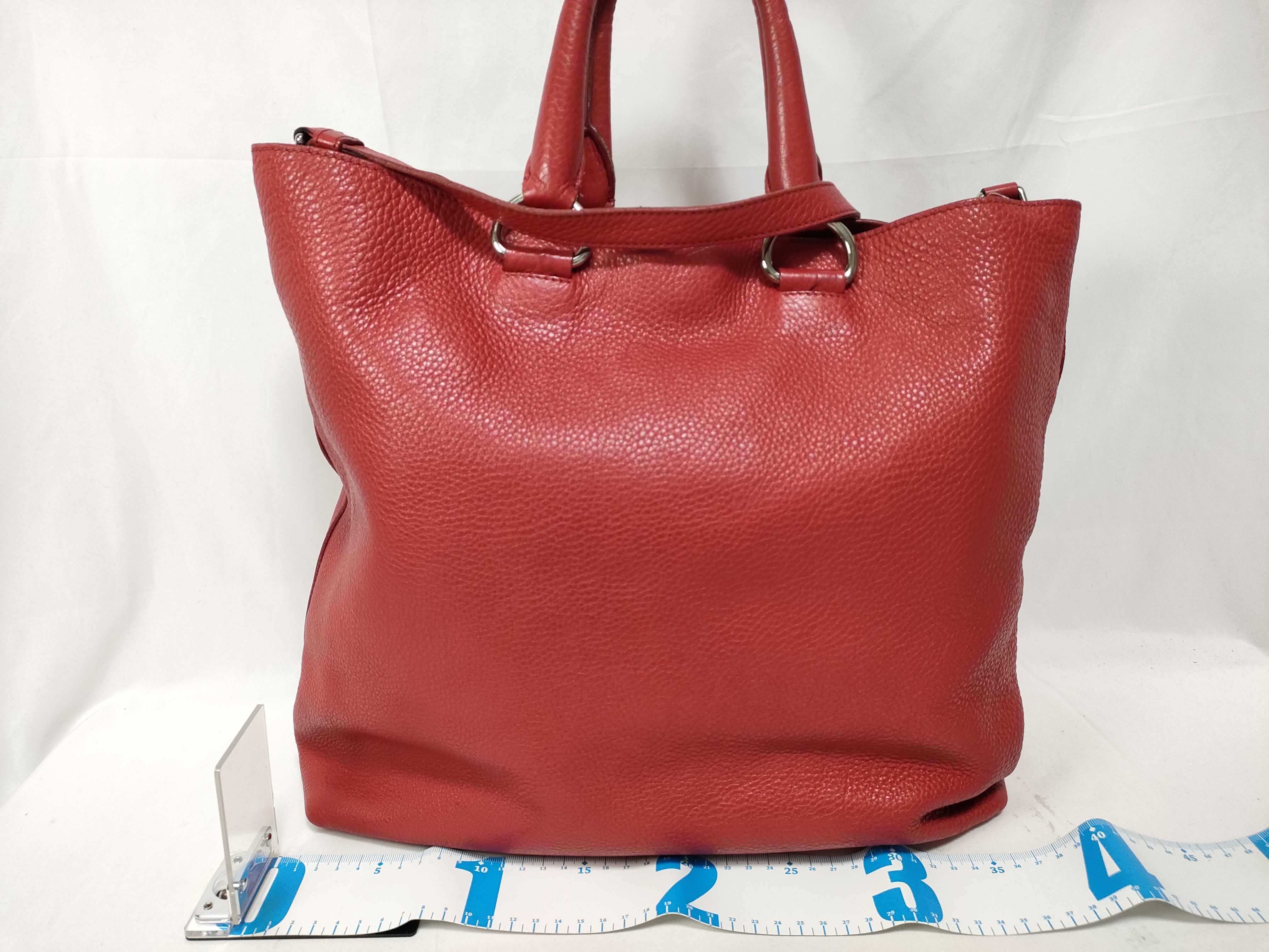 Leather Red 2-way Shoulder Bag with Stitching Tag / Handbag — view 2
