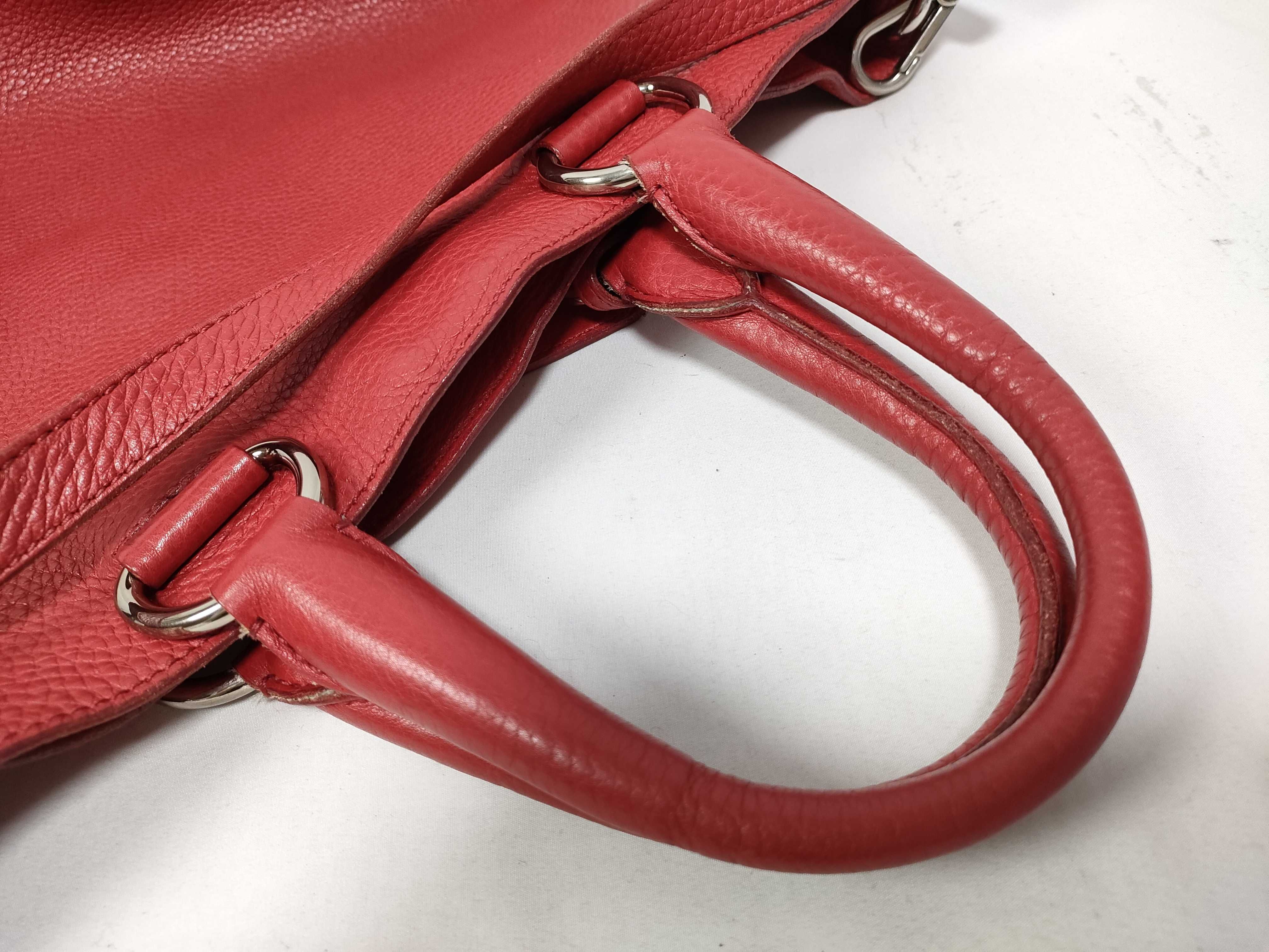 Leather Red 2-way Shoulder Bag with Stitching Tag / Handbag — view 8