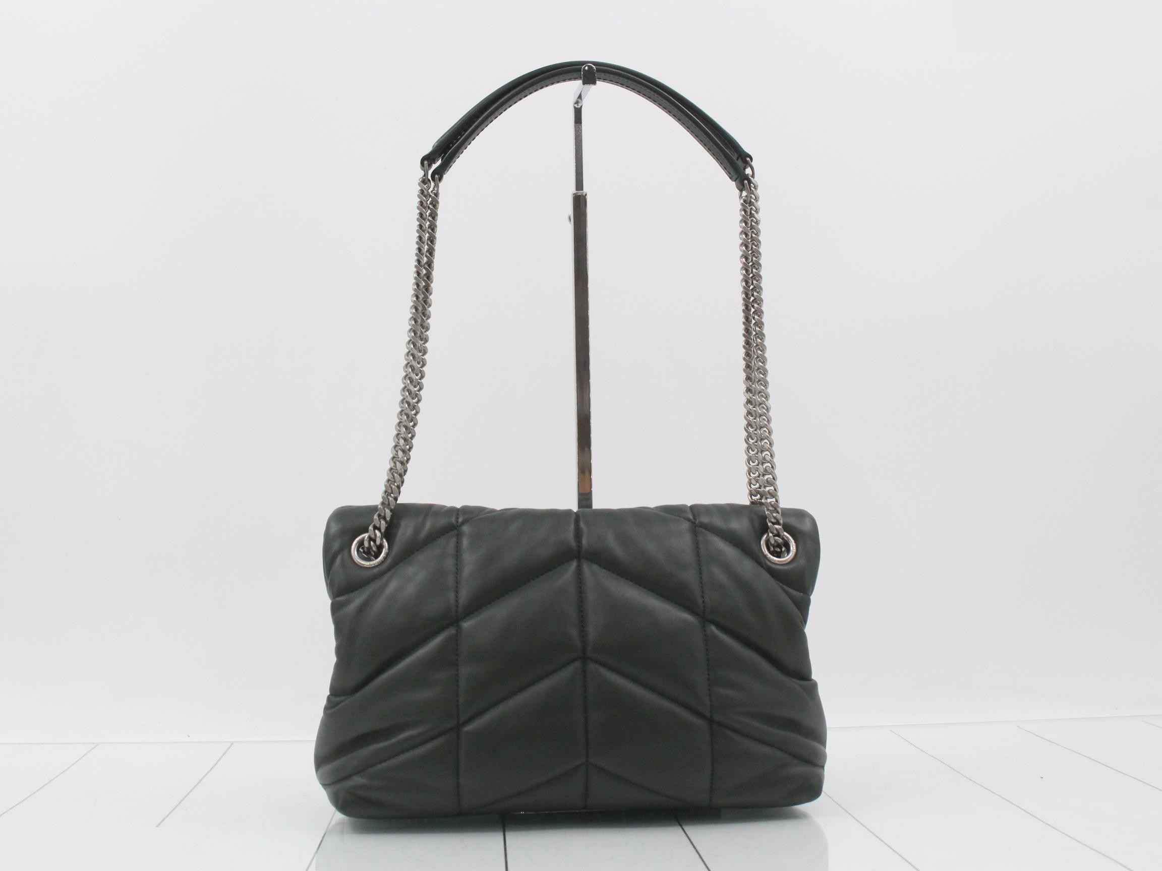 Lulu Puffer Chain Shoulder Bag, Limited Edition Color: Moss Green — view 2