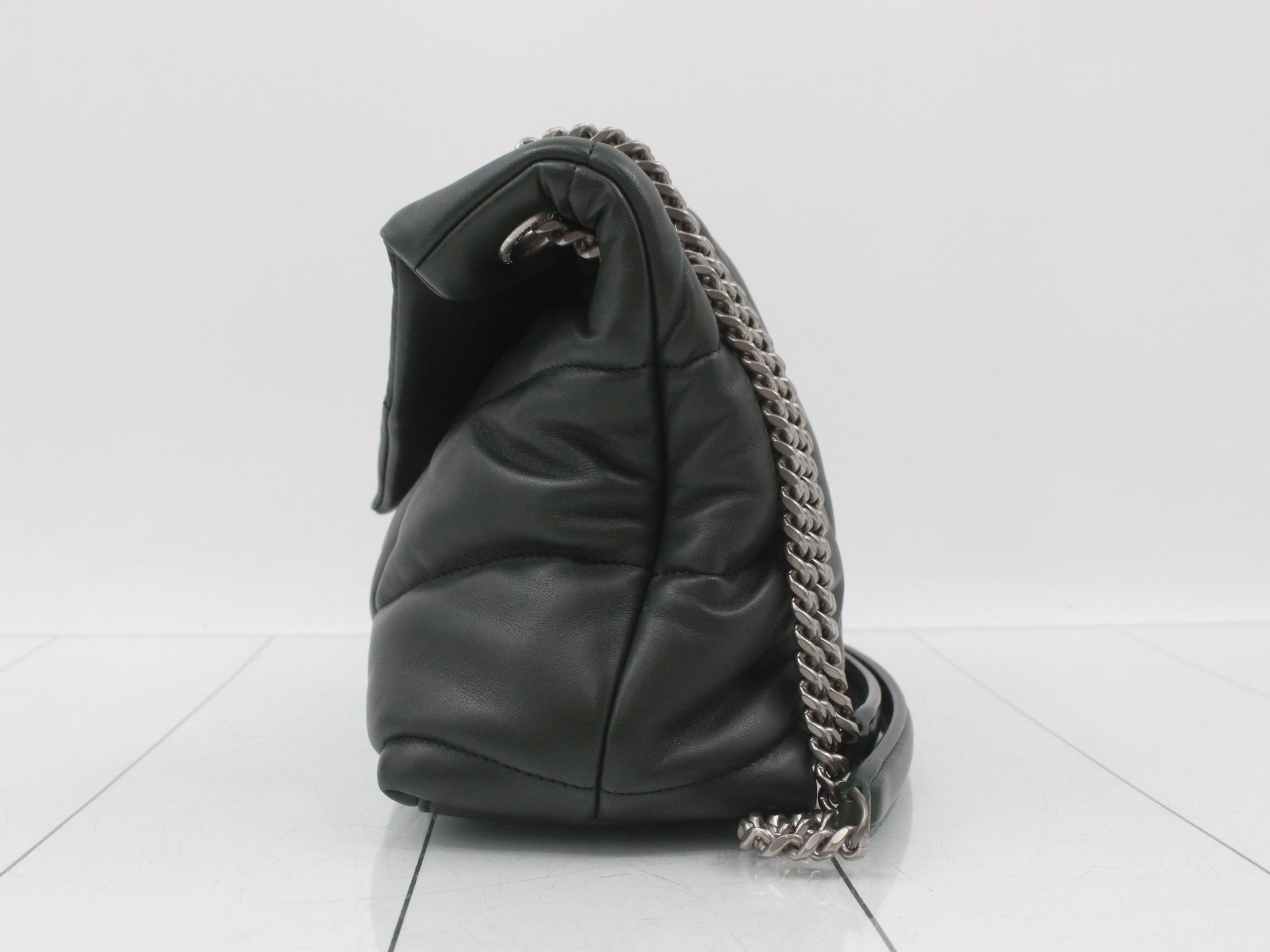 Lulu Puffer Chain Shoulder Bag, Limited Edition Color: Moss Green — view 3