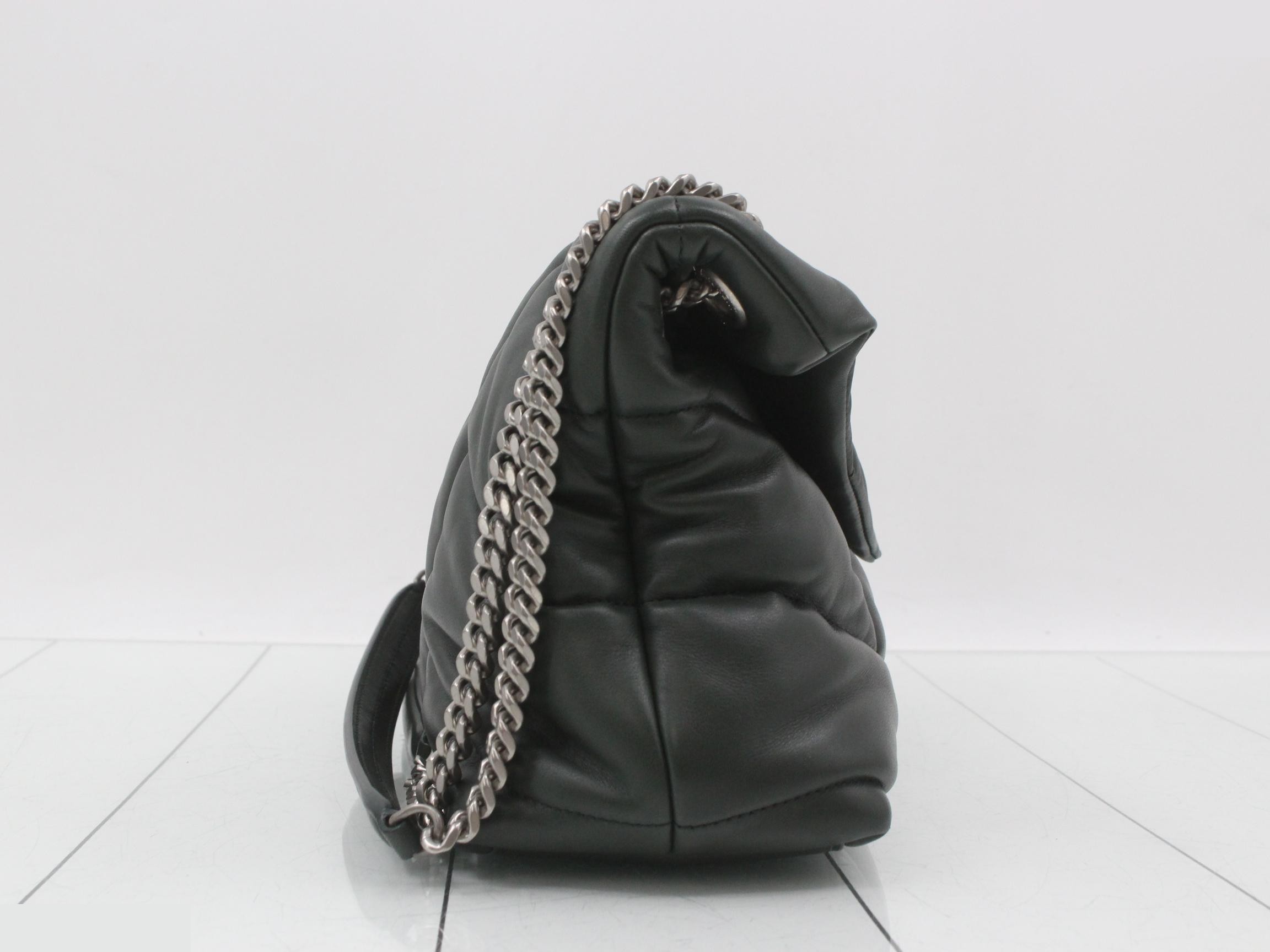 Lulu Puffer Chain Shoulder Bag, Limited Edition Color: Moss Green — view 4