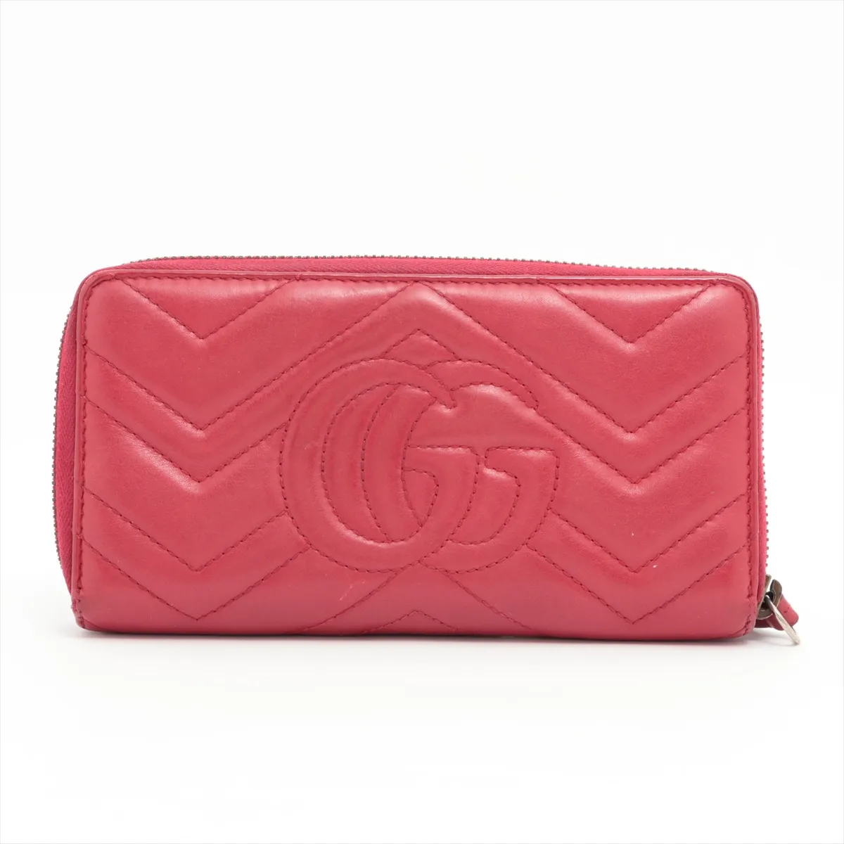 GG Marmont 443123 Leather Round Zip Wallet Red — view 2