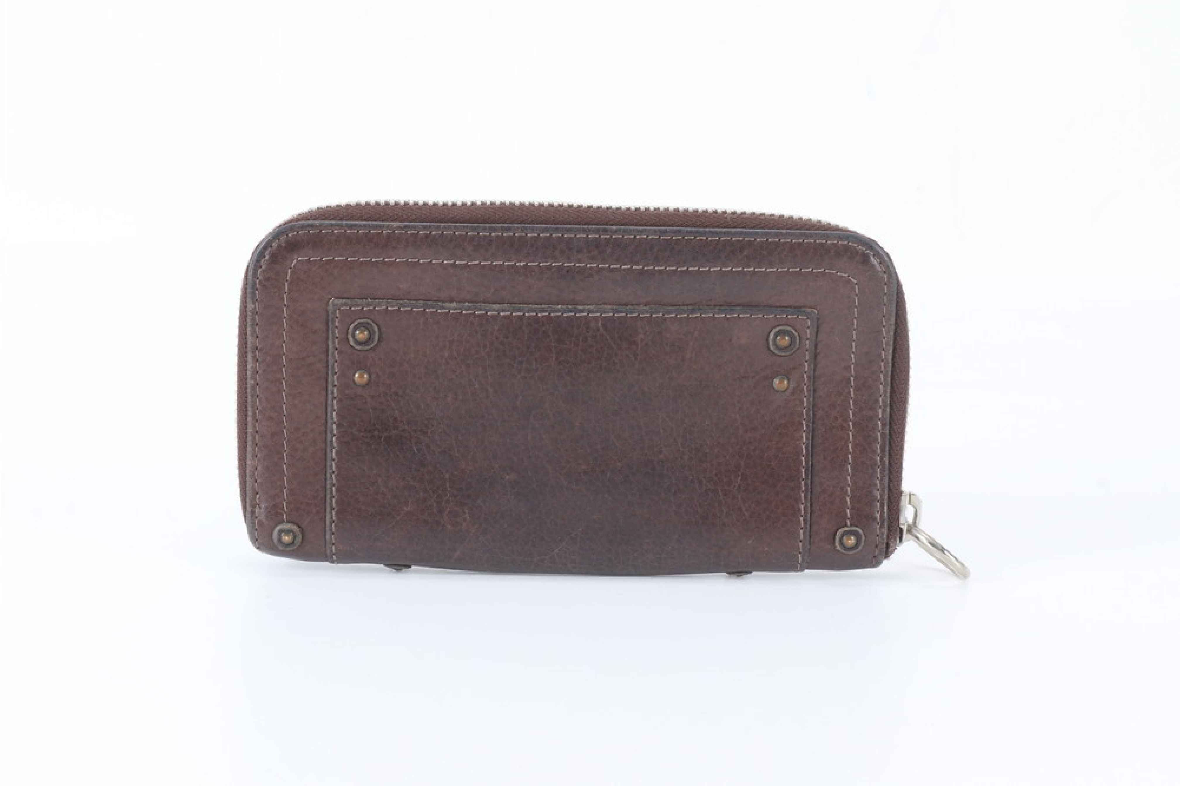 leather round zipper brown wallet — view 2