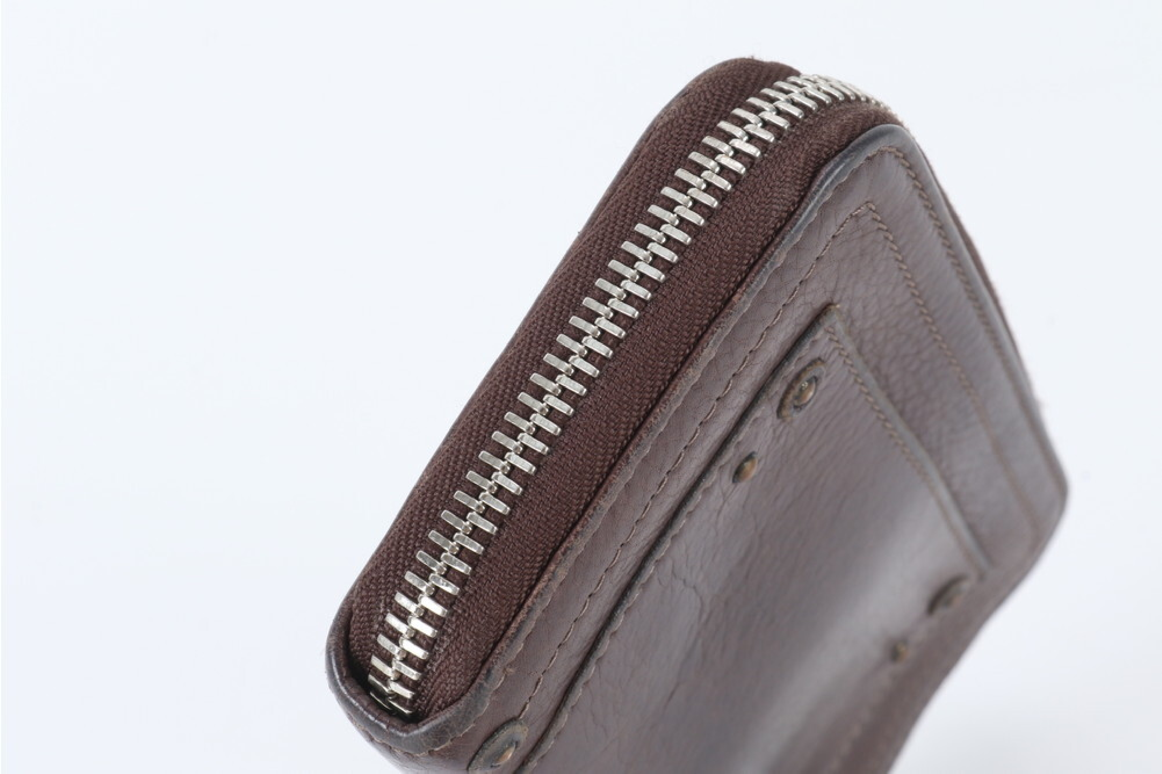 leather round zipper brown wallet — view 3