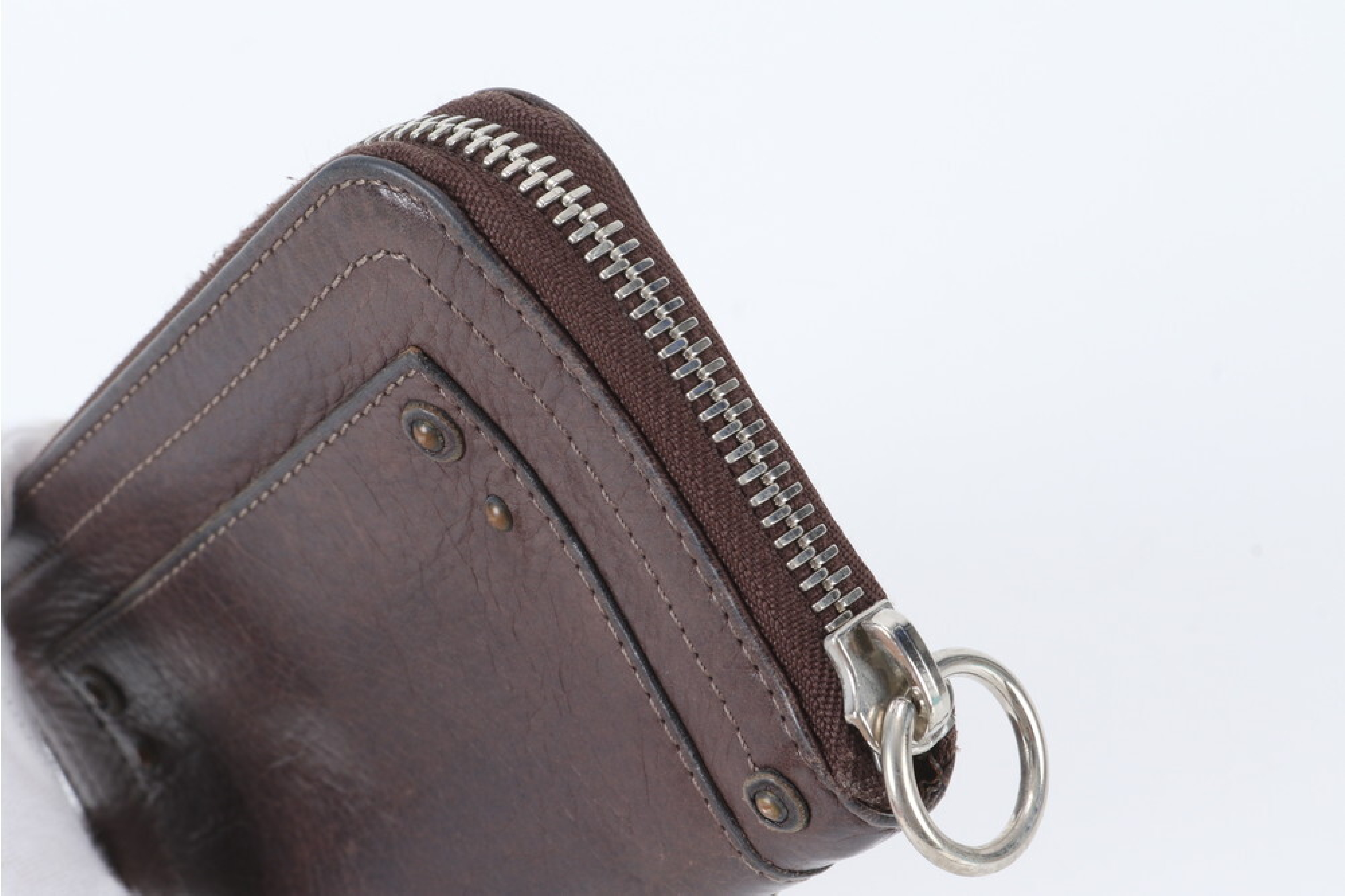 leather round zipper brown wallet — view 4
