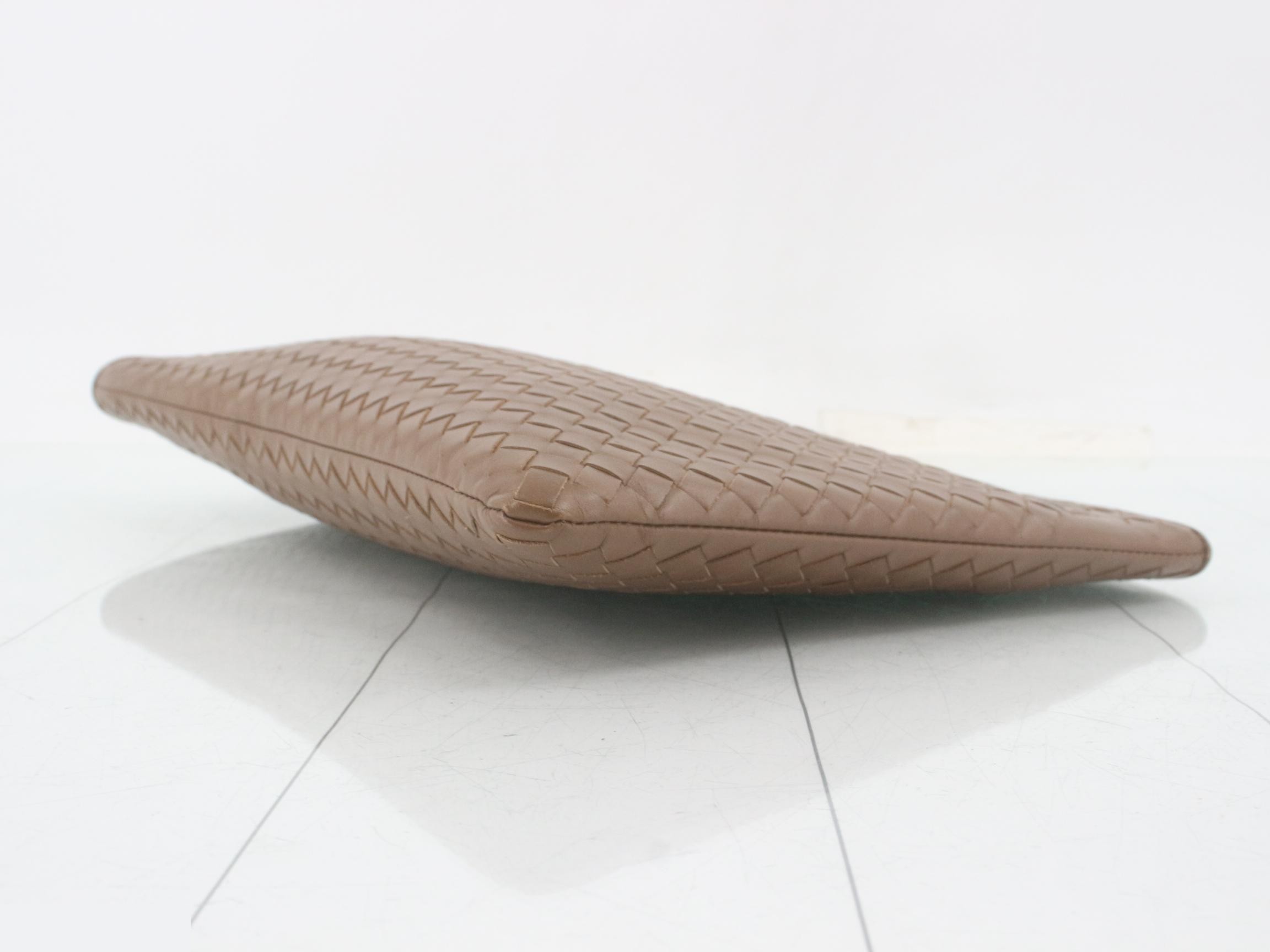 Intrecciato Clutch Bag, Brown — view 6