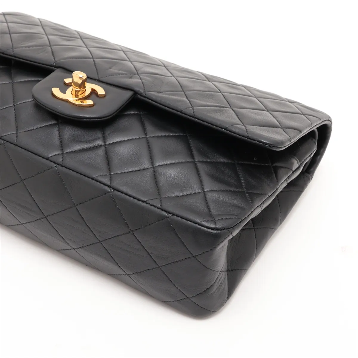 [Individually packaged] Chanel Matelassé 25 Lambskin Double Flap Double Chain Bag, Black with Gold Hardware, 2407243, Series 2 — view 3