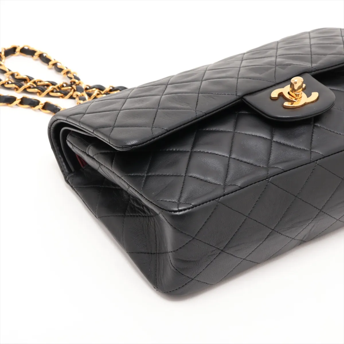 [Individually packaged] Chanel Matelassé 25 Lambskin Double Flap Double Chain Bag, Black with Gold Hardware, 2407243, Series 2 — view 4